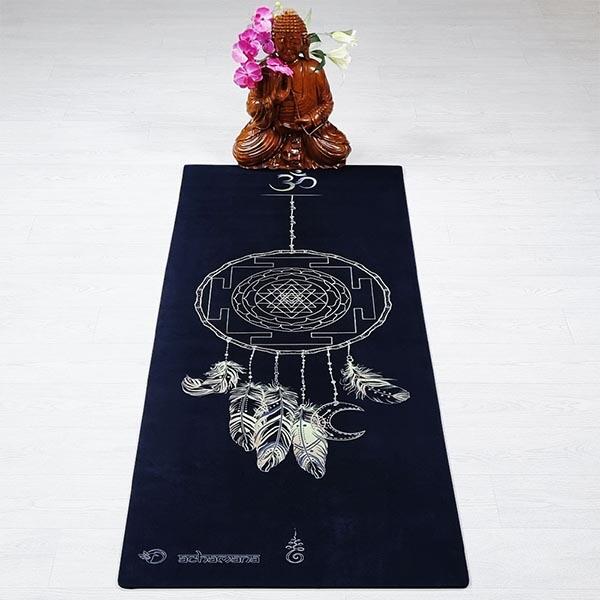 Tapis de yoga caoutchouc naturel microfibre 5 mm + sac de transport - Sri yantra