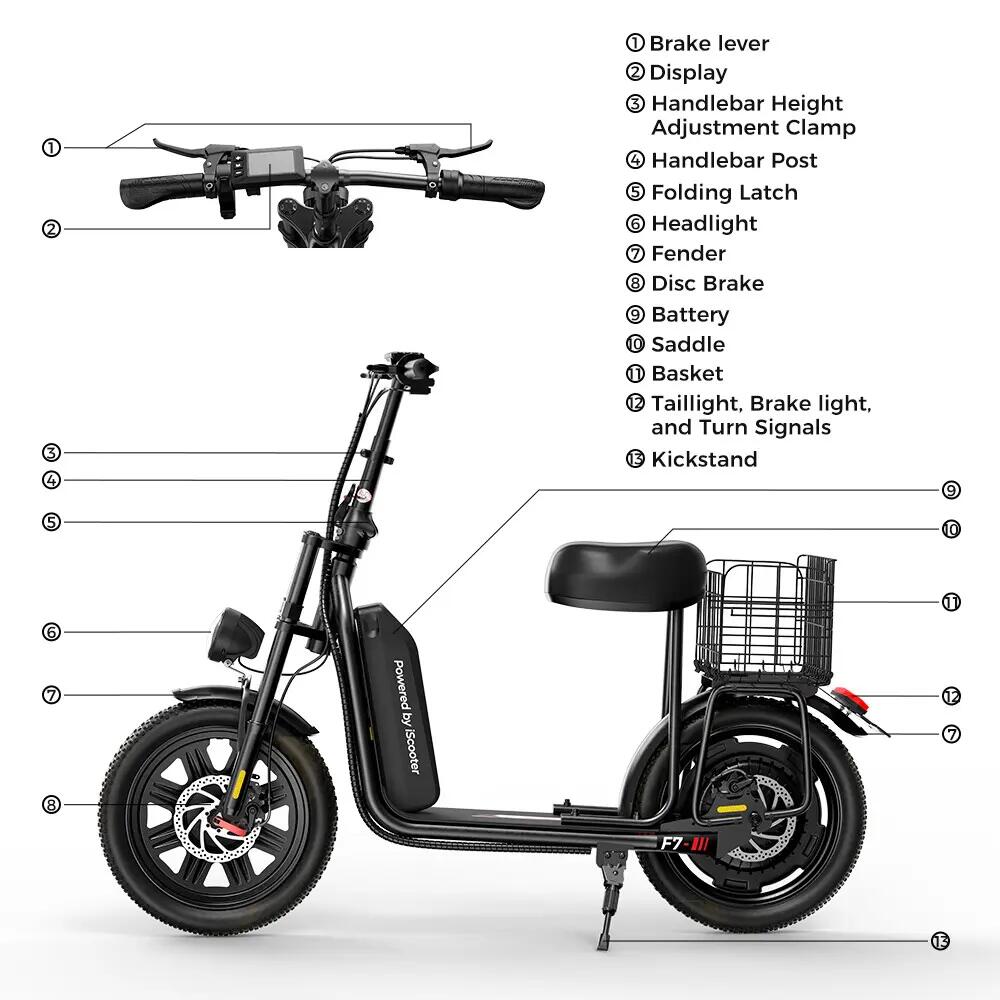 Trotinete elétrica iscooter F7 1000W 48V não dobrável 13/14