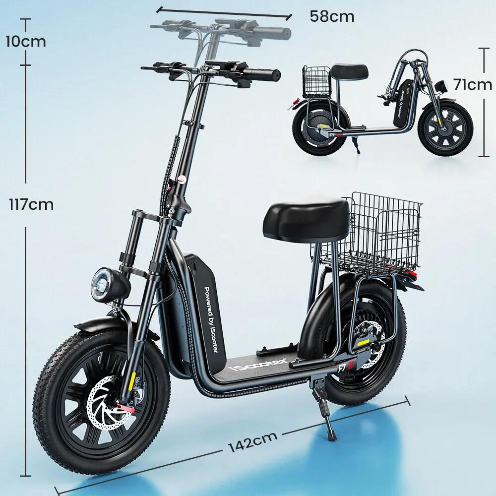 Trotinete elétrica iscooter F7 1000W 48V não dobrável 11/14