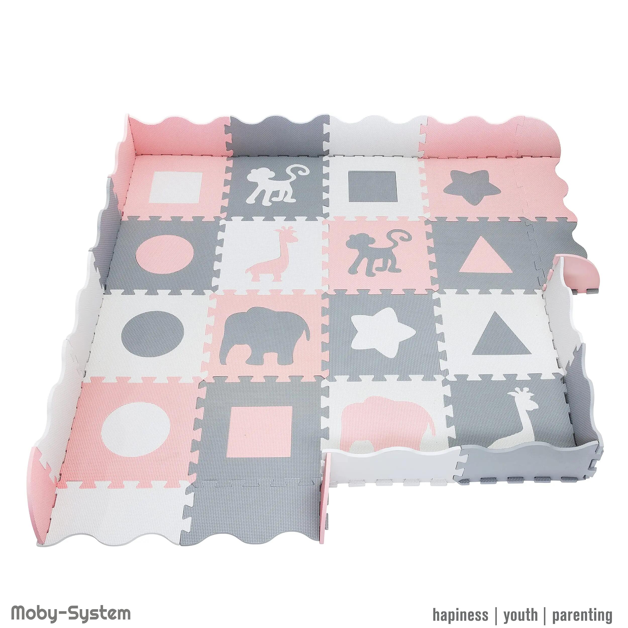 Tapete puzzle bebé - motricidad - 16 piezas - rosa blanco gris 7/8