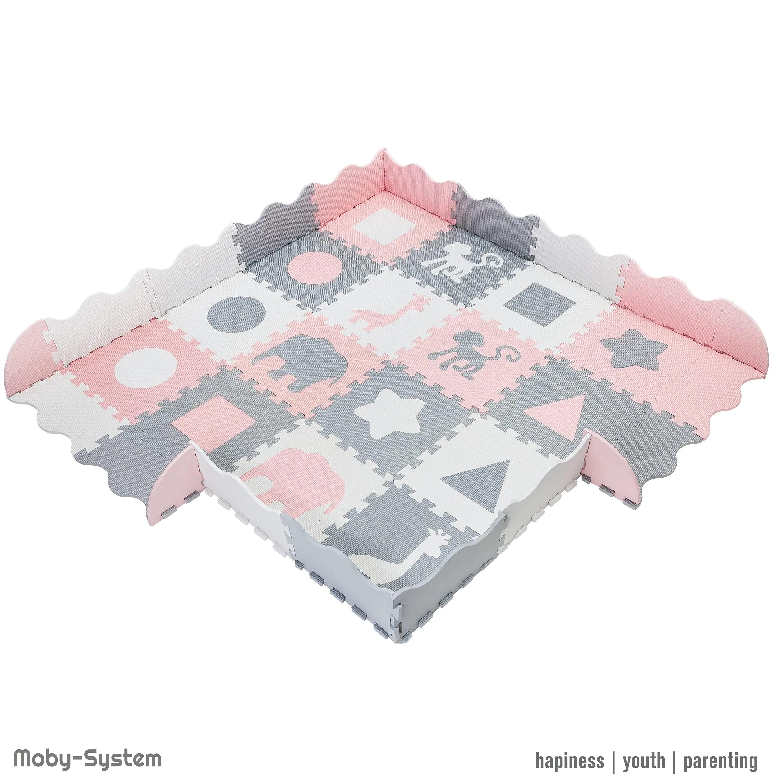 Tapete puzzle bebé - motricidad - 16 piezas - rosa blanco gris 6/8
