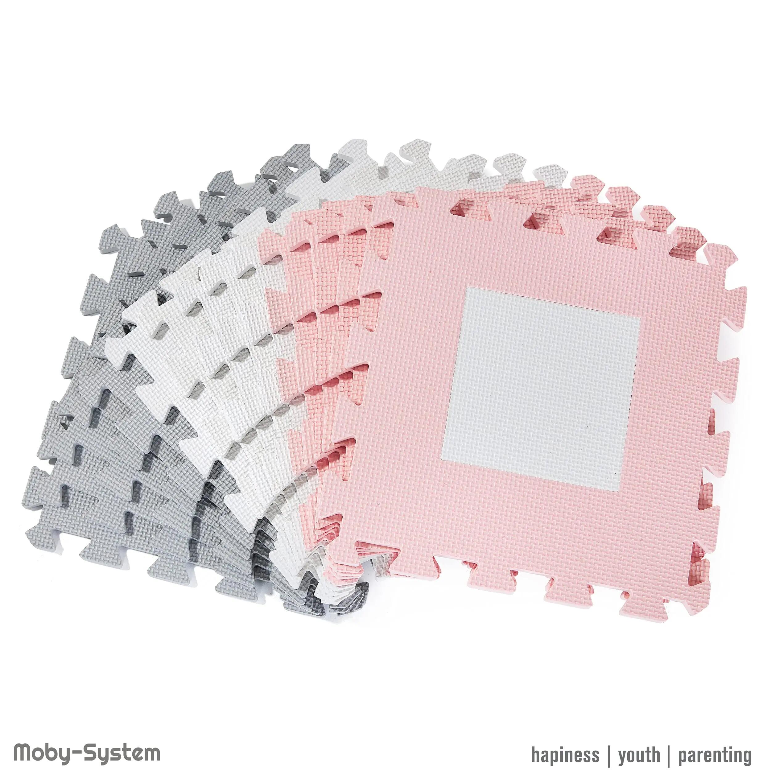 Tapete puzzle bebé - motricidad - 16 piezas - rosa blanco gris 5/8