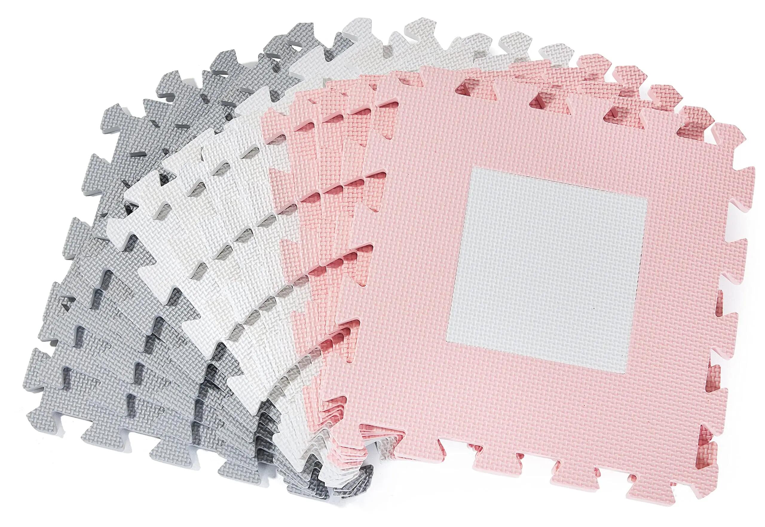 Tapete puzzle bebé - motricidad - 16 piezas - rosa blanco gris 8/8