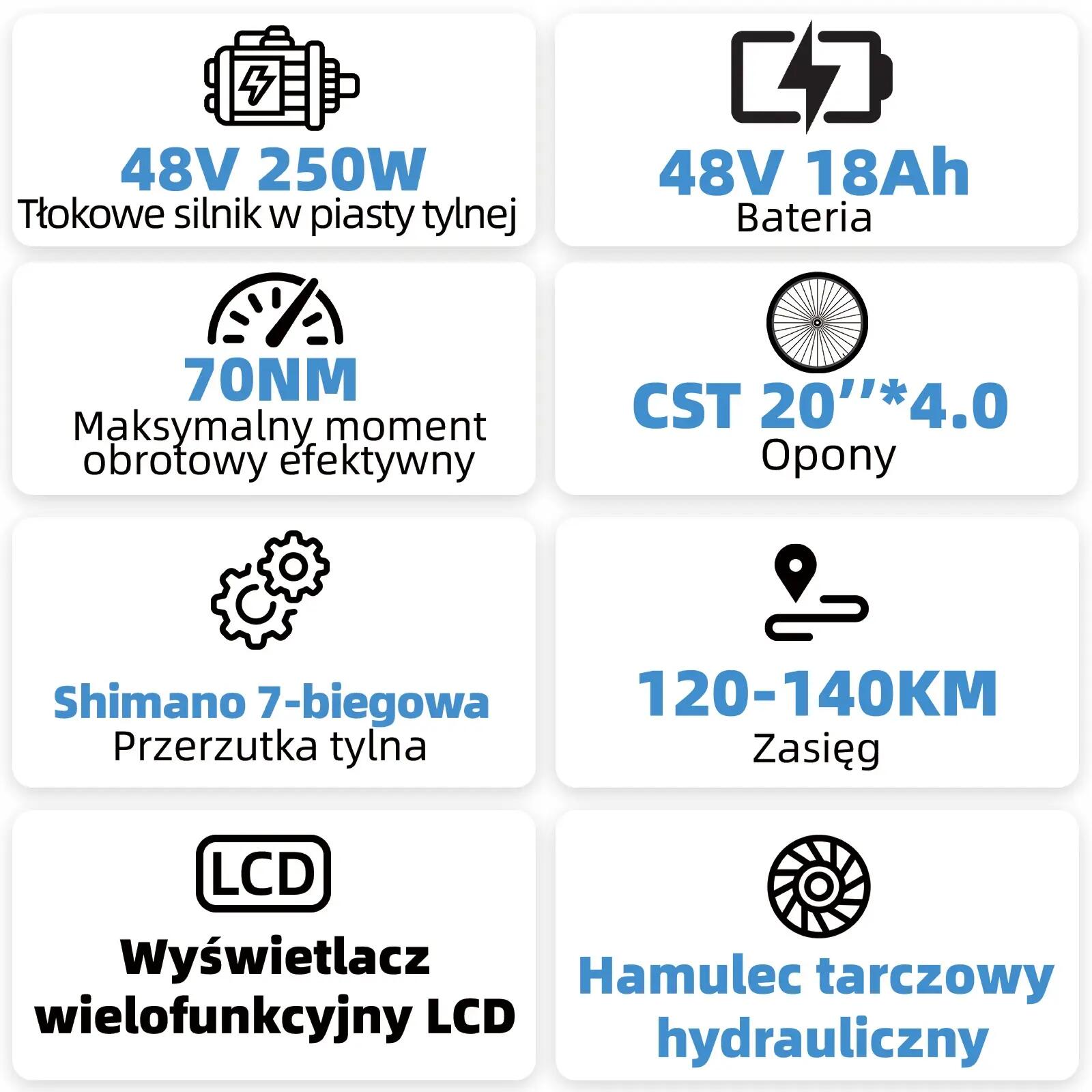 Elektryczny rower dla dorosłych TTGO F6 Boost 48V18Ah bateria 9/15