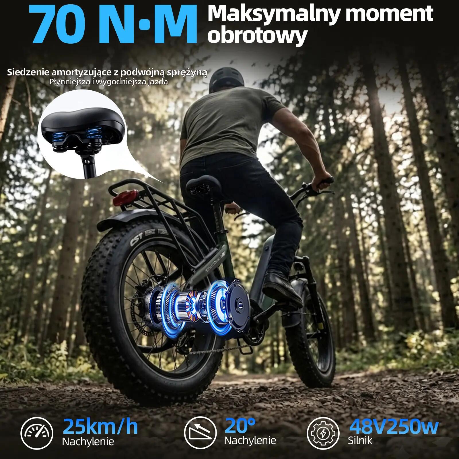 Rower elektryczny TTGO F6 Boost (dorosły), silnik 250W, bateria 48V 18Ah 12/15