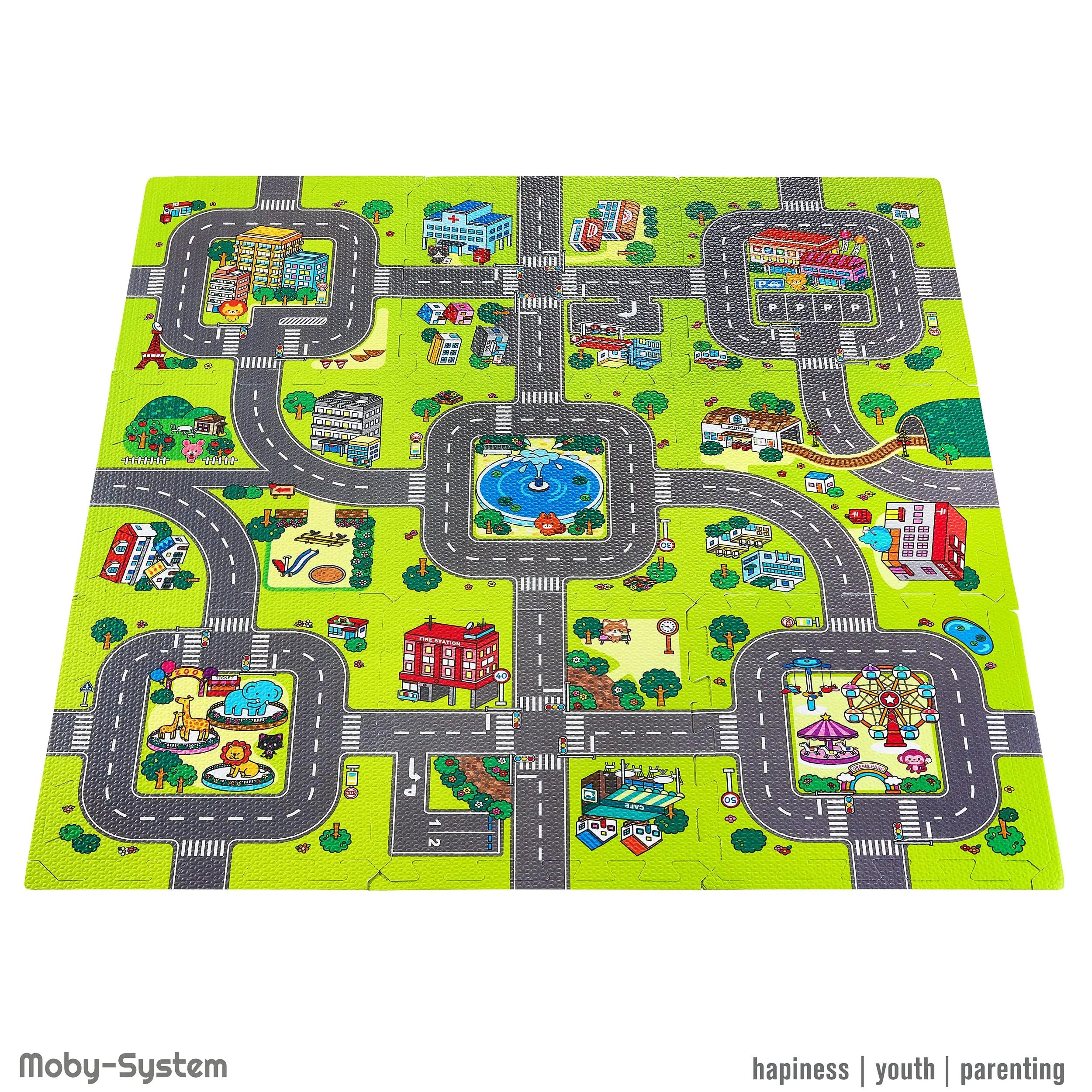 Tappeto da gioco per bebè - educativo - unisex - schiuma EVA città 90x90 cm 1 cm 5/8