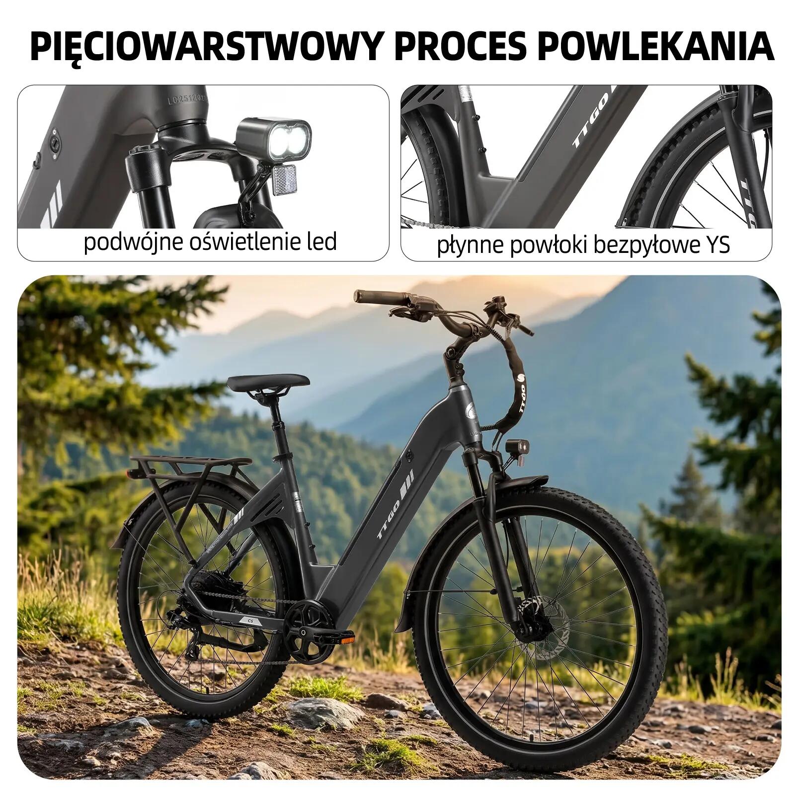 Rowerek elektryczny TTGO C5 dla dorosłych – opony 27,5", akumulator 48 V 13,5 Ah 12/13