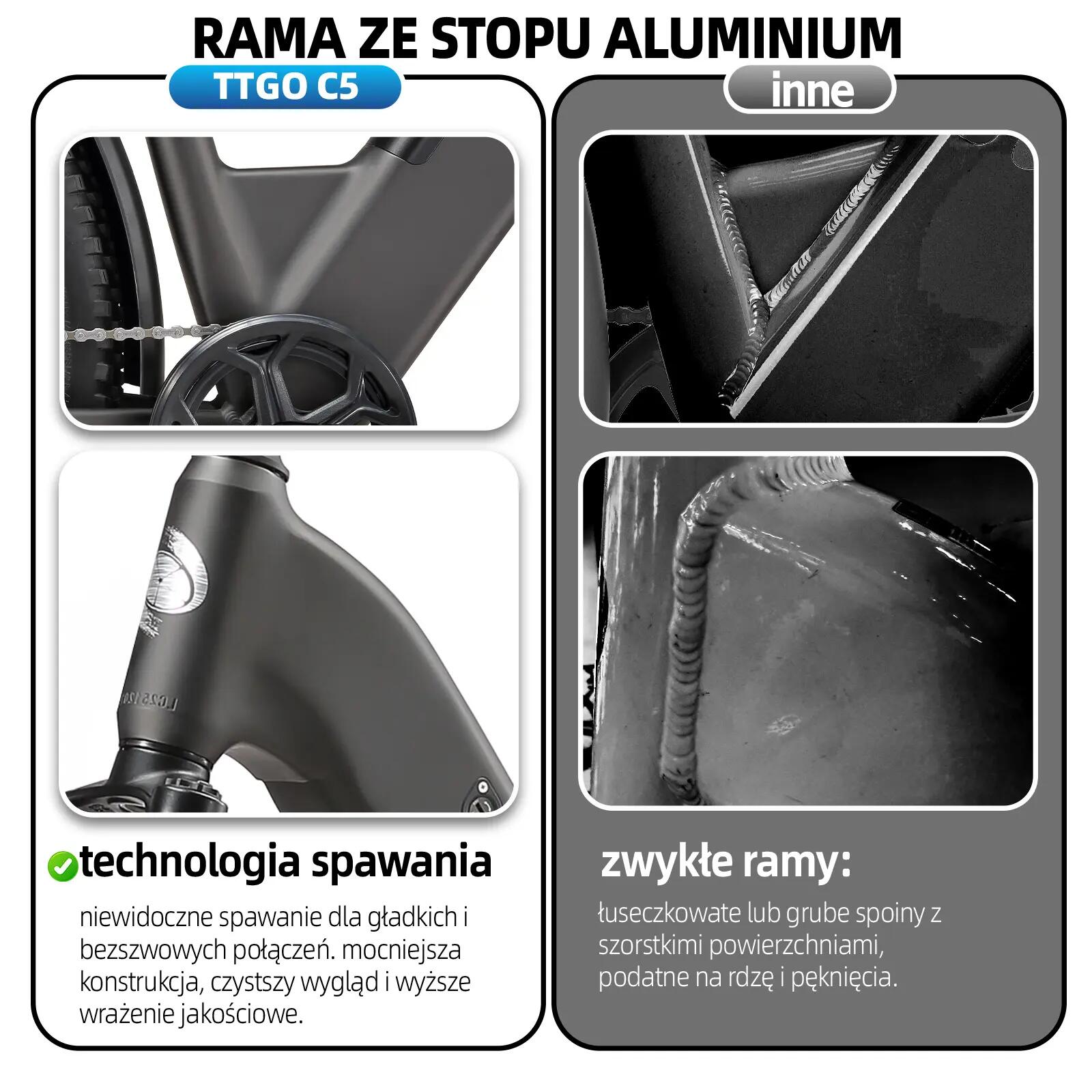 Rowerek elektryczny TTGO C5 dla dorosłych – opony 27,5", akumulator 48 V 13,5 Ah 11/13