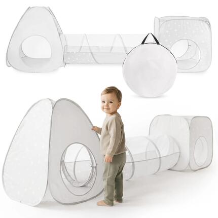 Tente et tunnel enfant - jeu 3-en-1 modulable - gris et blanc