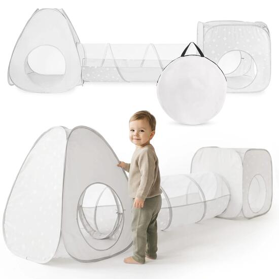 Tente et tunnel enfant - jeu 3-en-1 modulable - gris et blanc