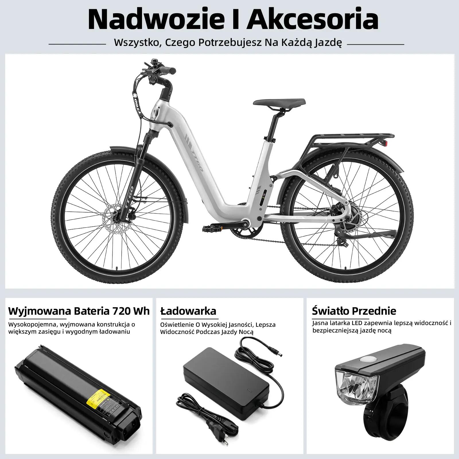 Rower elektryczny TTGO E-SUVO (dorosły), silnik 250W, bateria 48V 15Ah 6/15