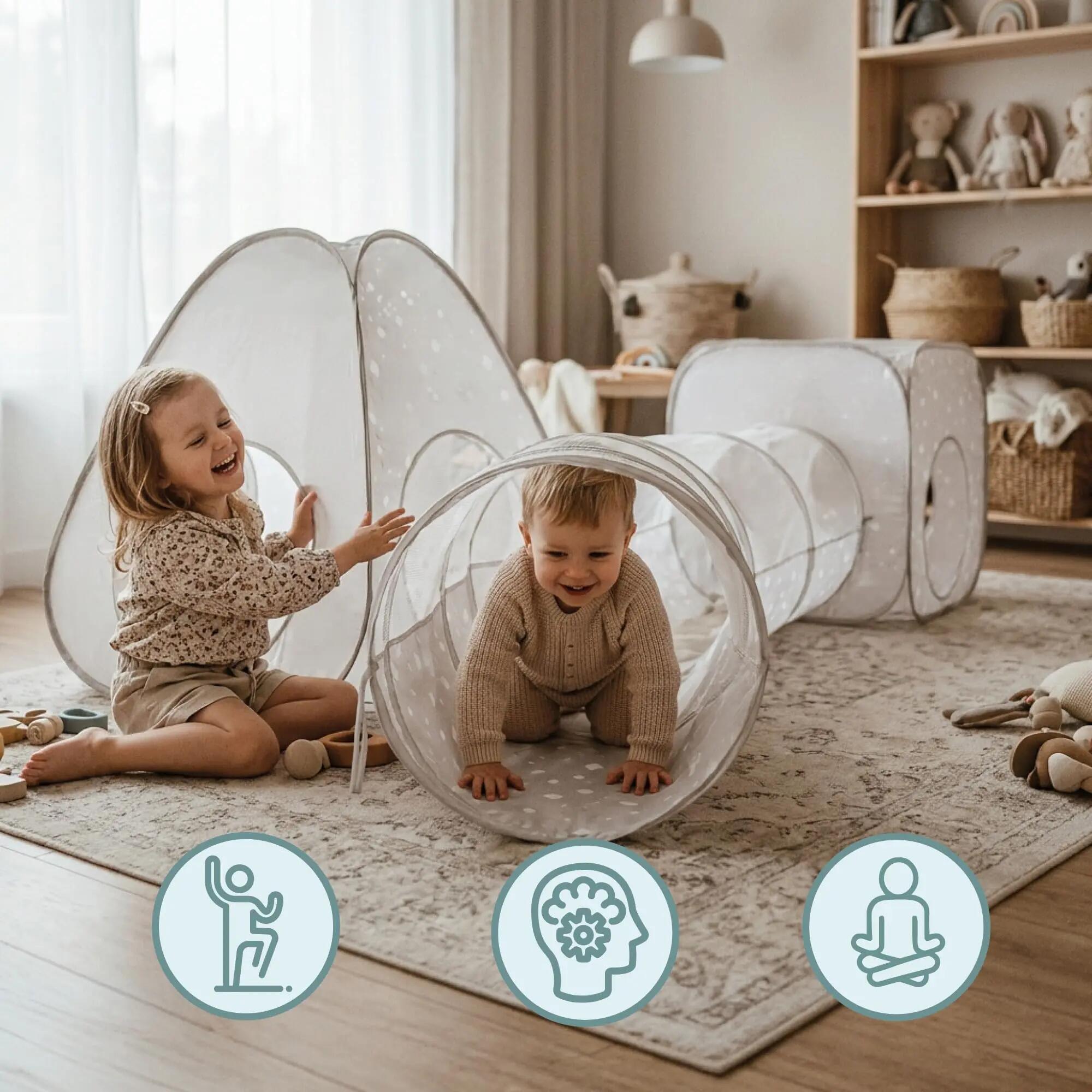 Tenda e tunnel per bambini - gioco 3-in-1 modulare - grigio e bianco 4/9