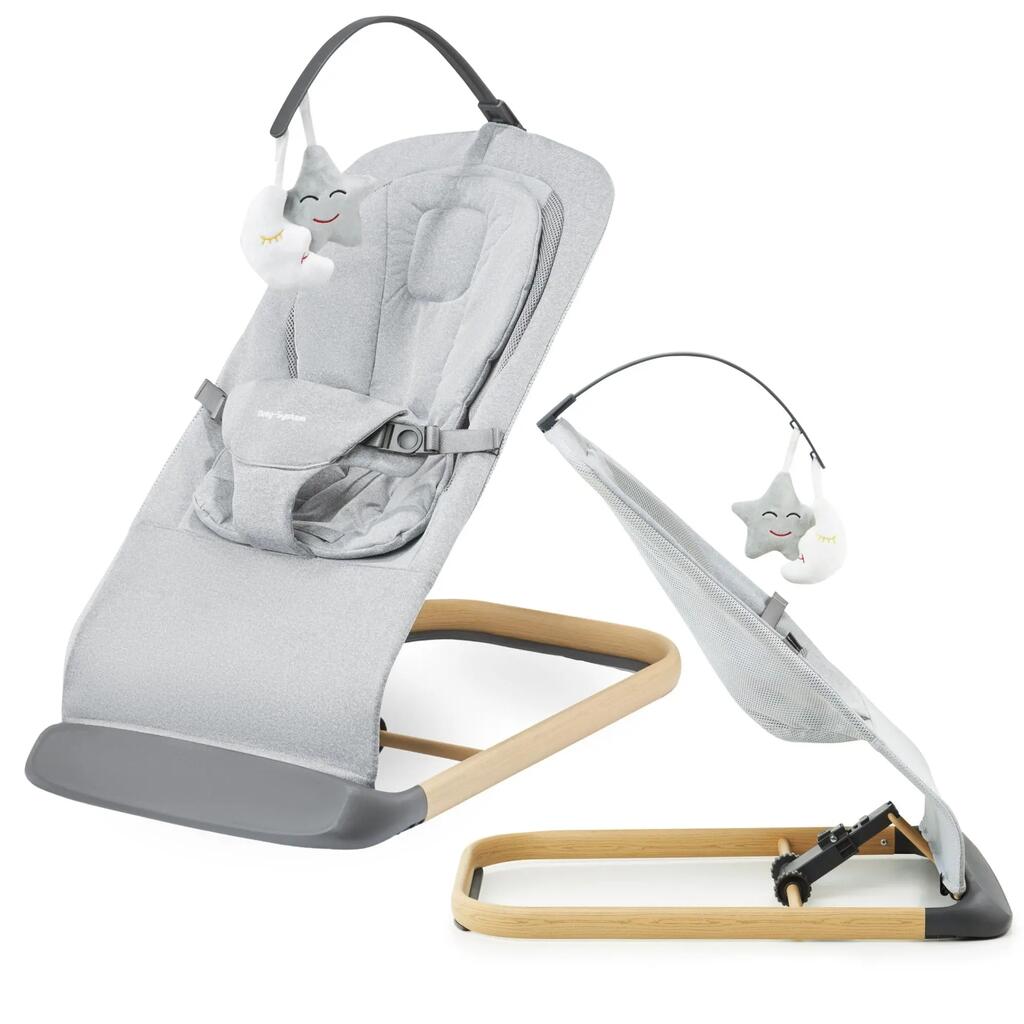 Baby bouncer – 2-in-1 adjustable rocker with 3 positions – lily – grey