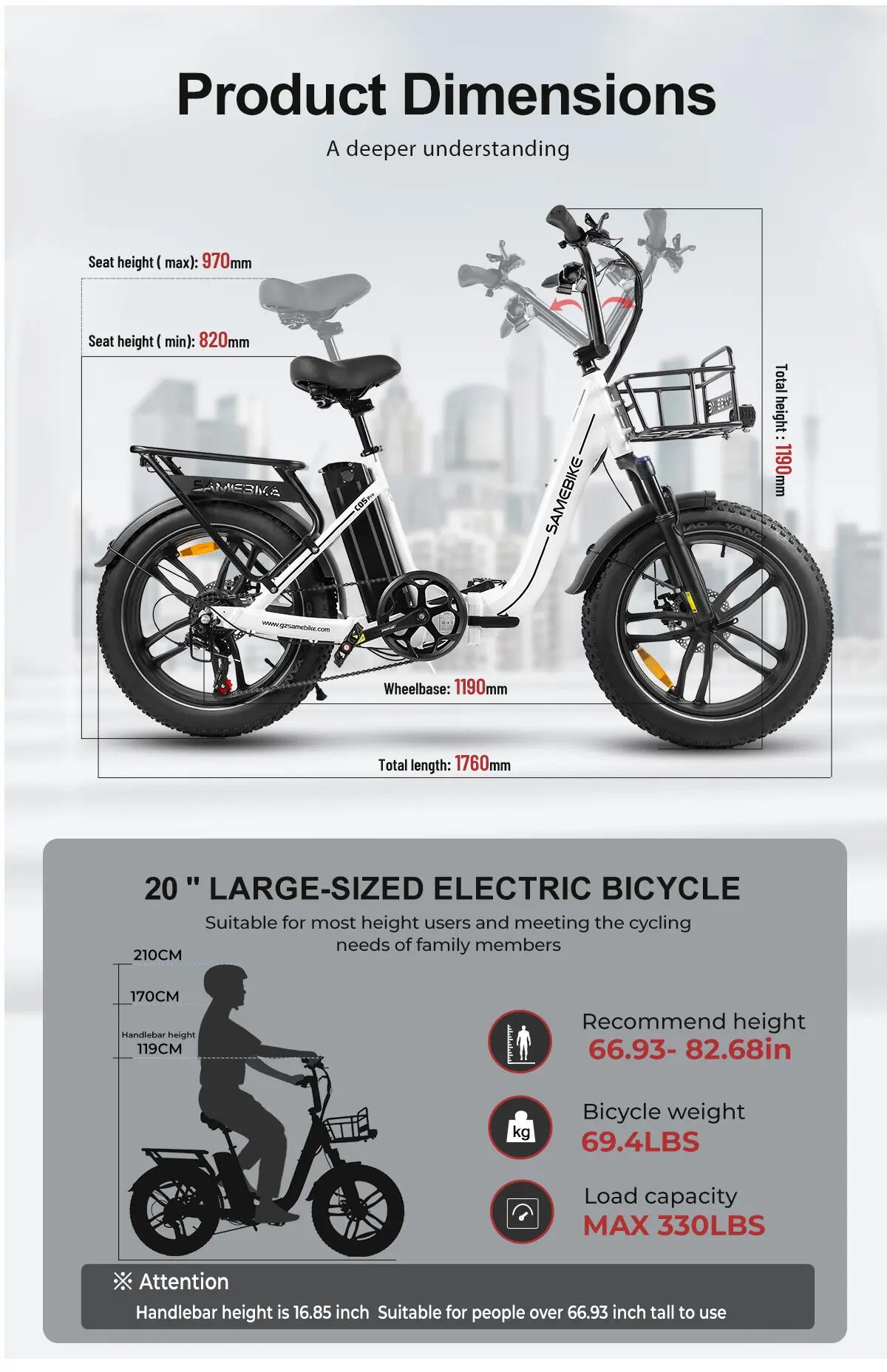 Bicicletta elettrica città SAMEBIKE C05Pro 36V13Ah 20" Fat Pneumatico 12/15