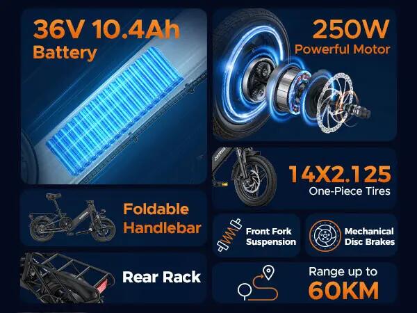 Bicicleta urbana elétrica HillMiles Mile 1 250W 374.4Wh 14 polegadas 6/8