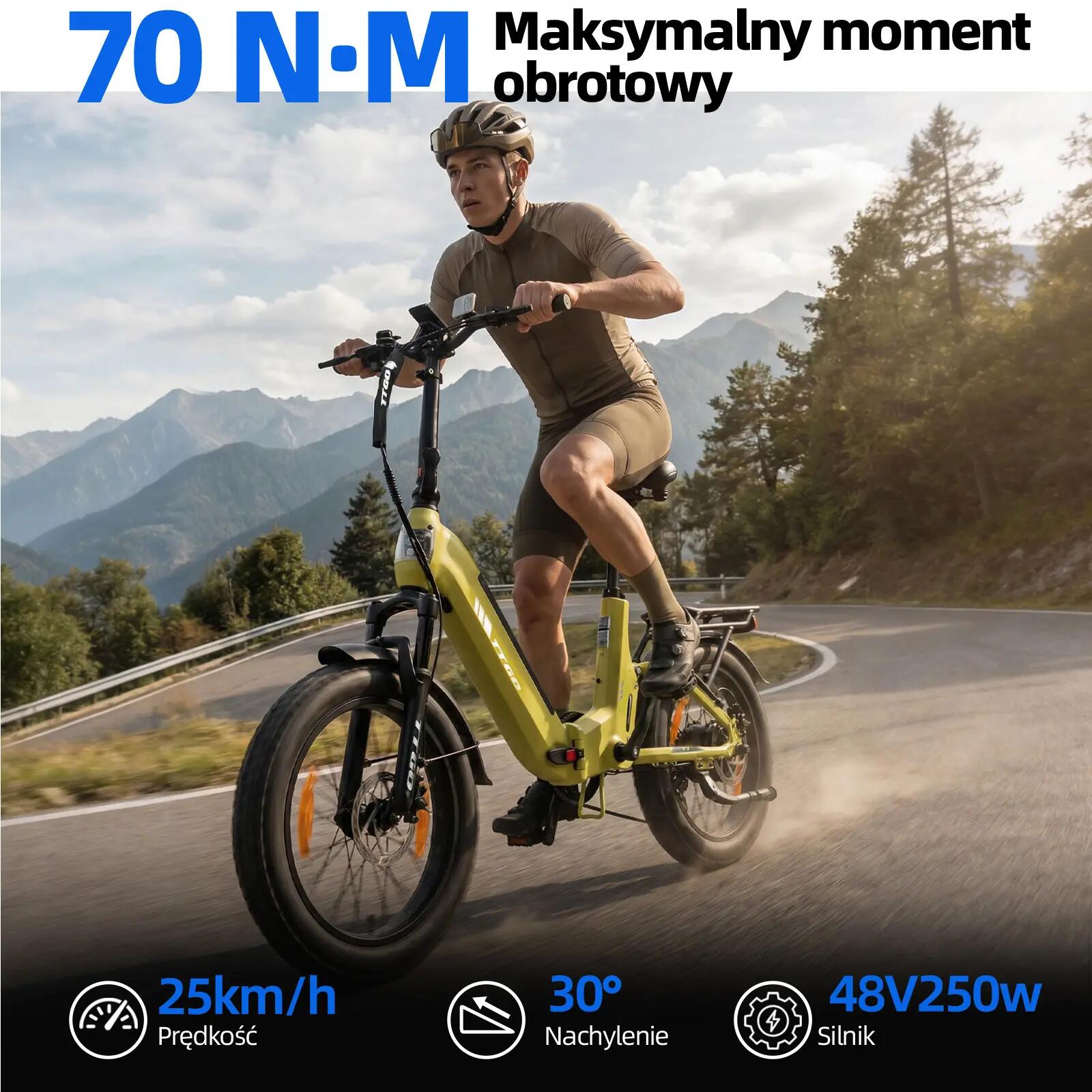 Elektryczny rower dla dorosłych TTGO F7 250W silnik 48V 15Ah bateria 10/15