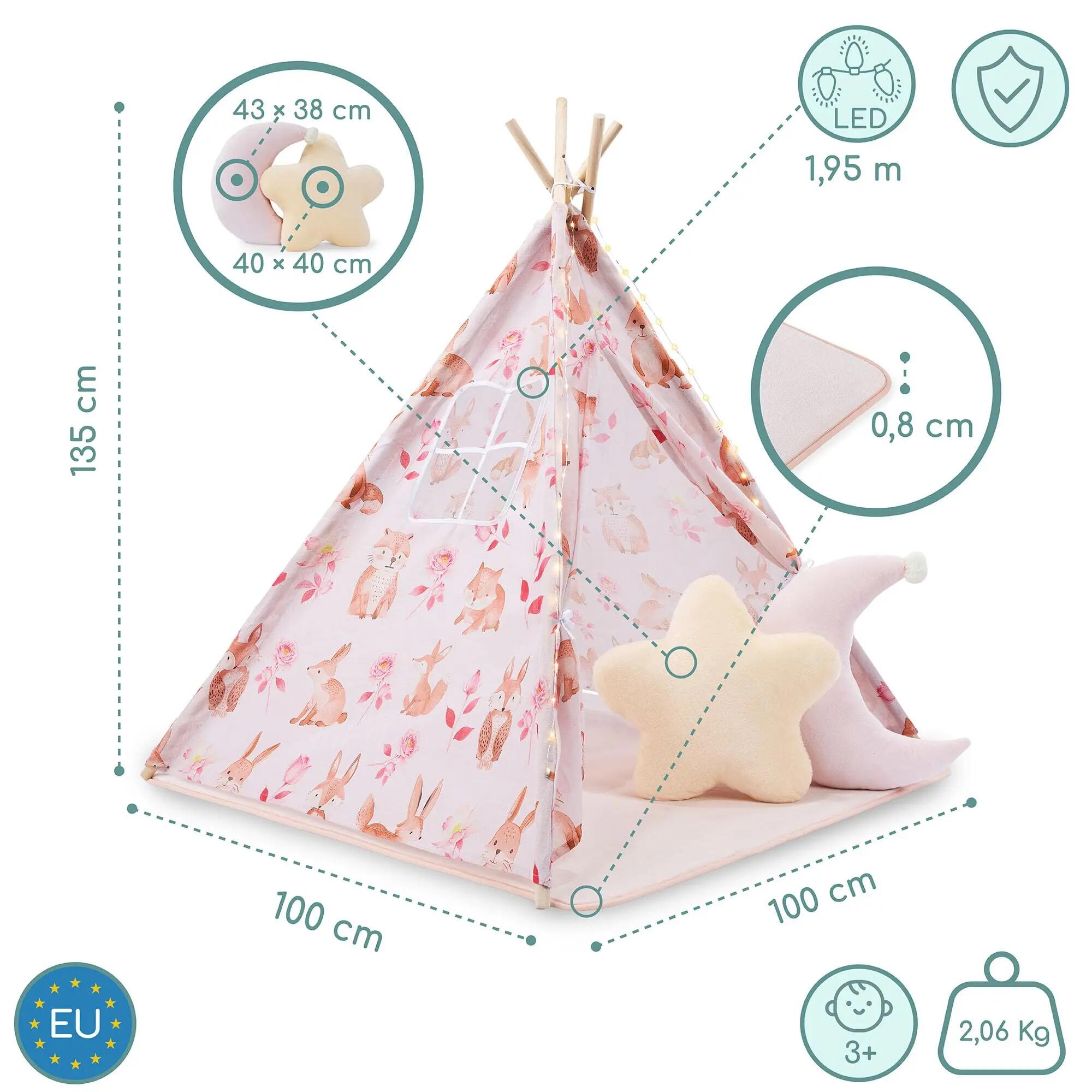 Tipi tenda infantil - Brincar e ler - Unissexo - Pinho e poliéster - Cor-de-rosa 6/10