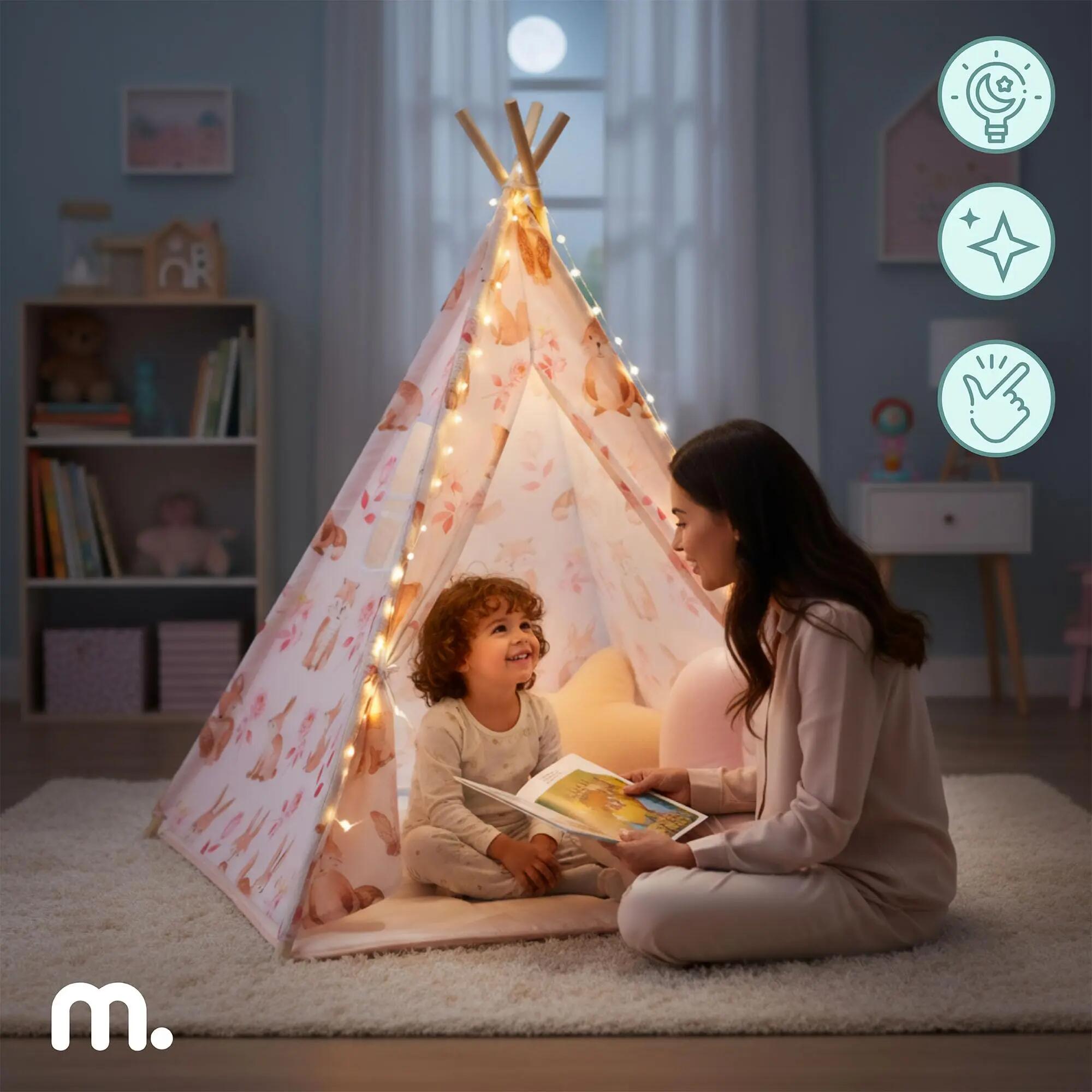 Tipi tenda infantil - Brincar e ler - Unissexo - Pinho e poliéster - Cor-de-rosa 5/10
