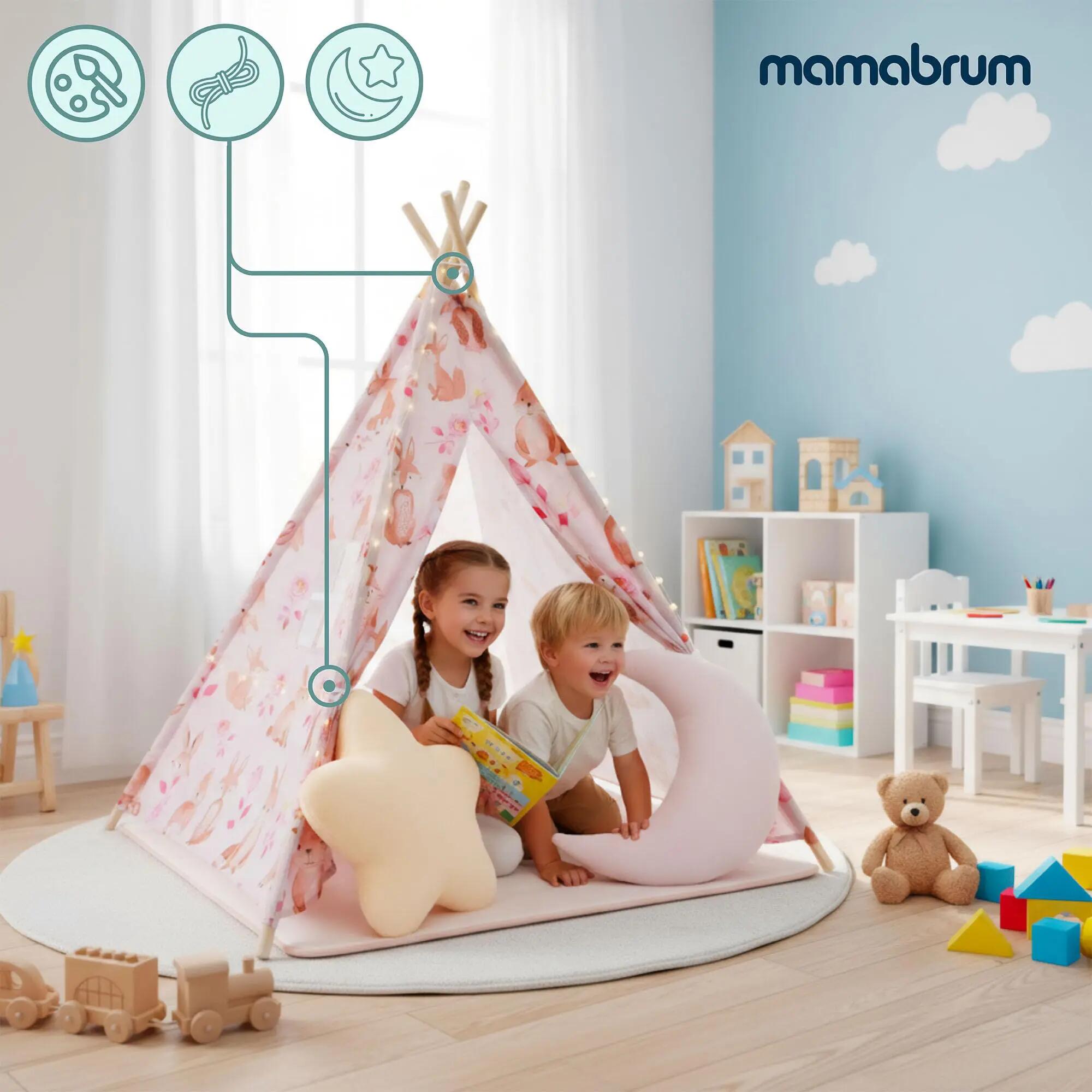 Tipi tenda infantil - Brincar e ler - Unissexo - Pinho e poliéster - Cor-de-rosa 4/10