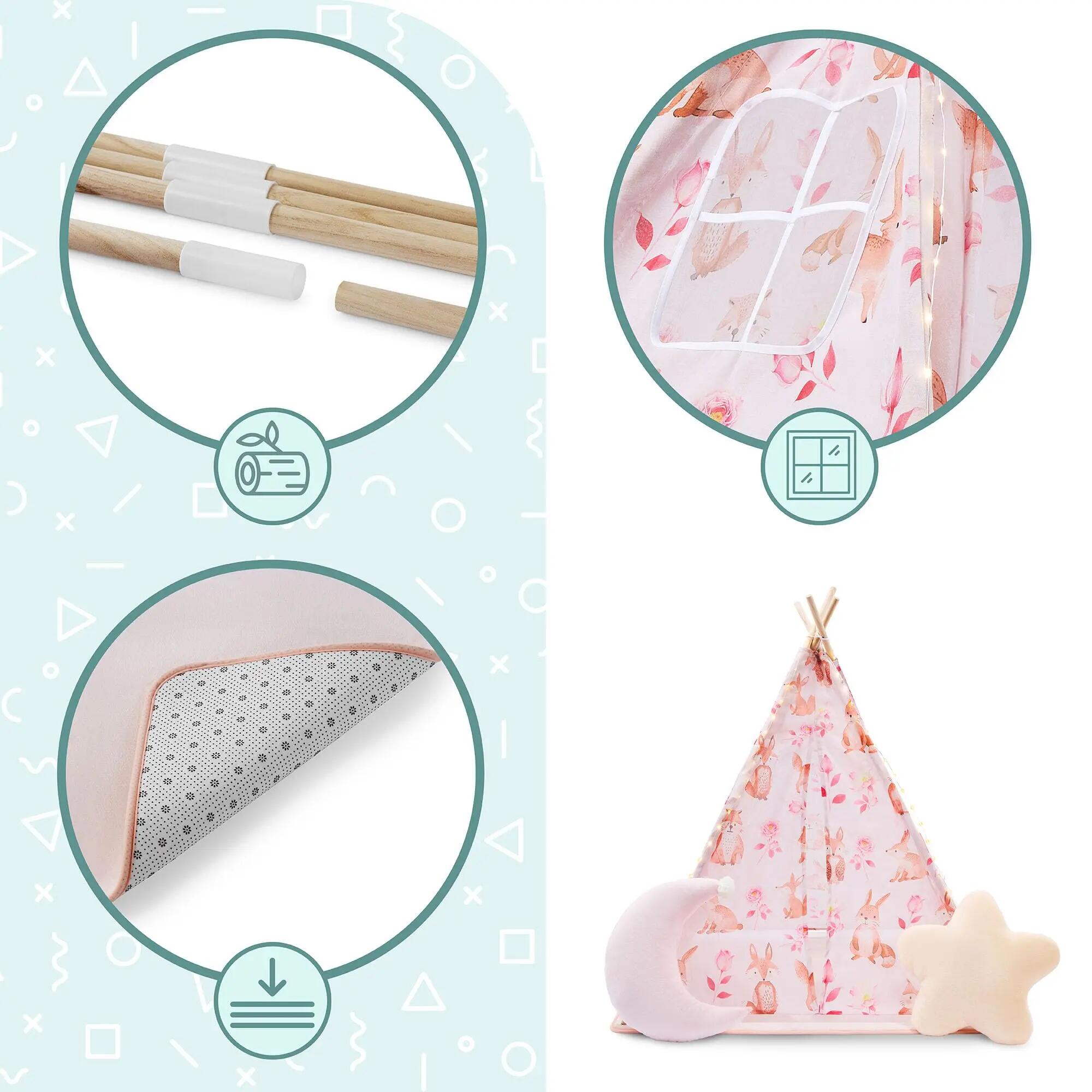 Tipi tenda infantil - Brincar e ler - Unissexo - Pinho e poliéster - Cor-de-rosa 3/10