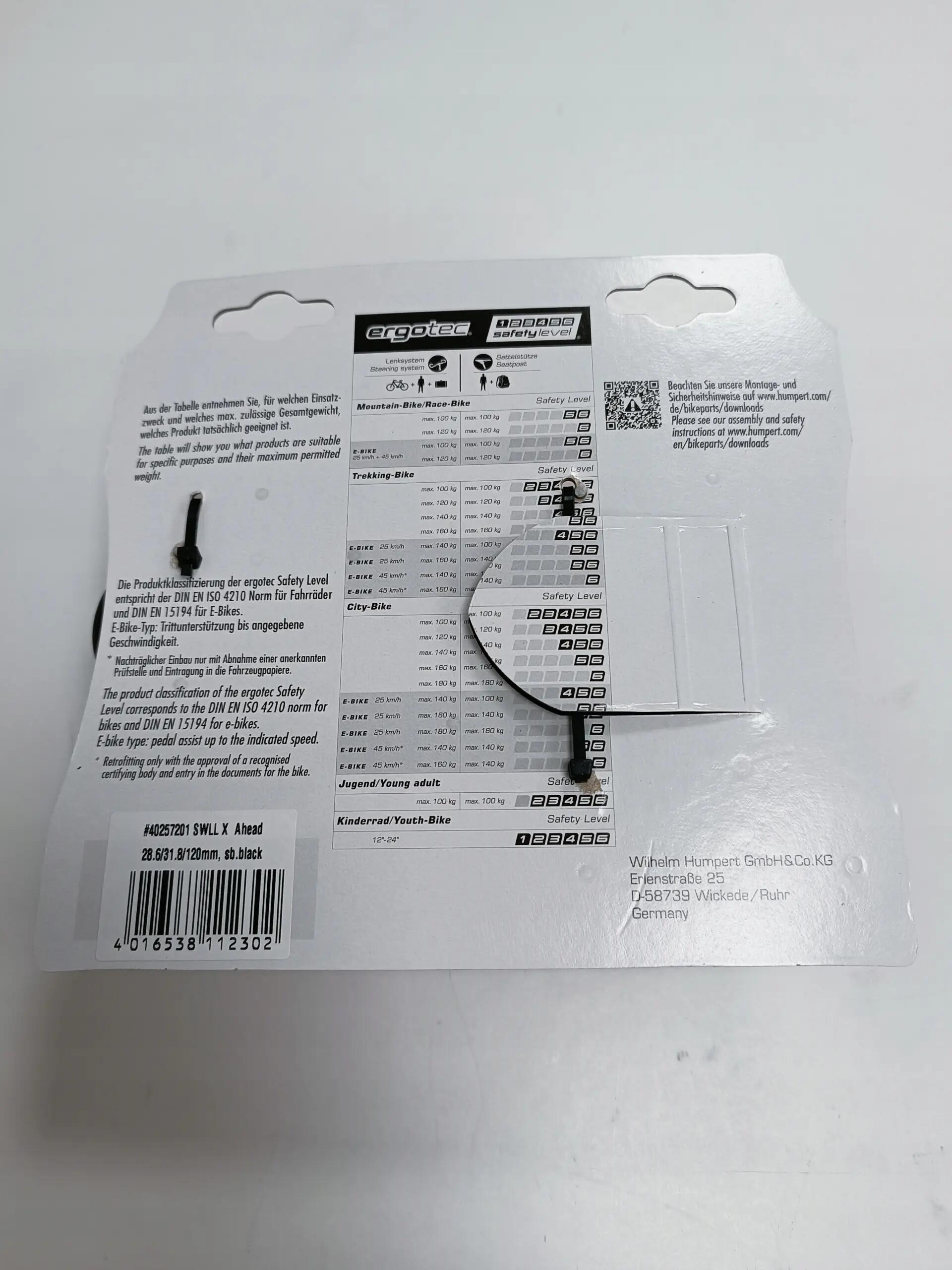 Ergotec AHEAD potence SWELL-X 70 31,8 alu sw/sandg 120mm Ø28,6mm Ø31,8mm 3/4