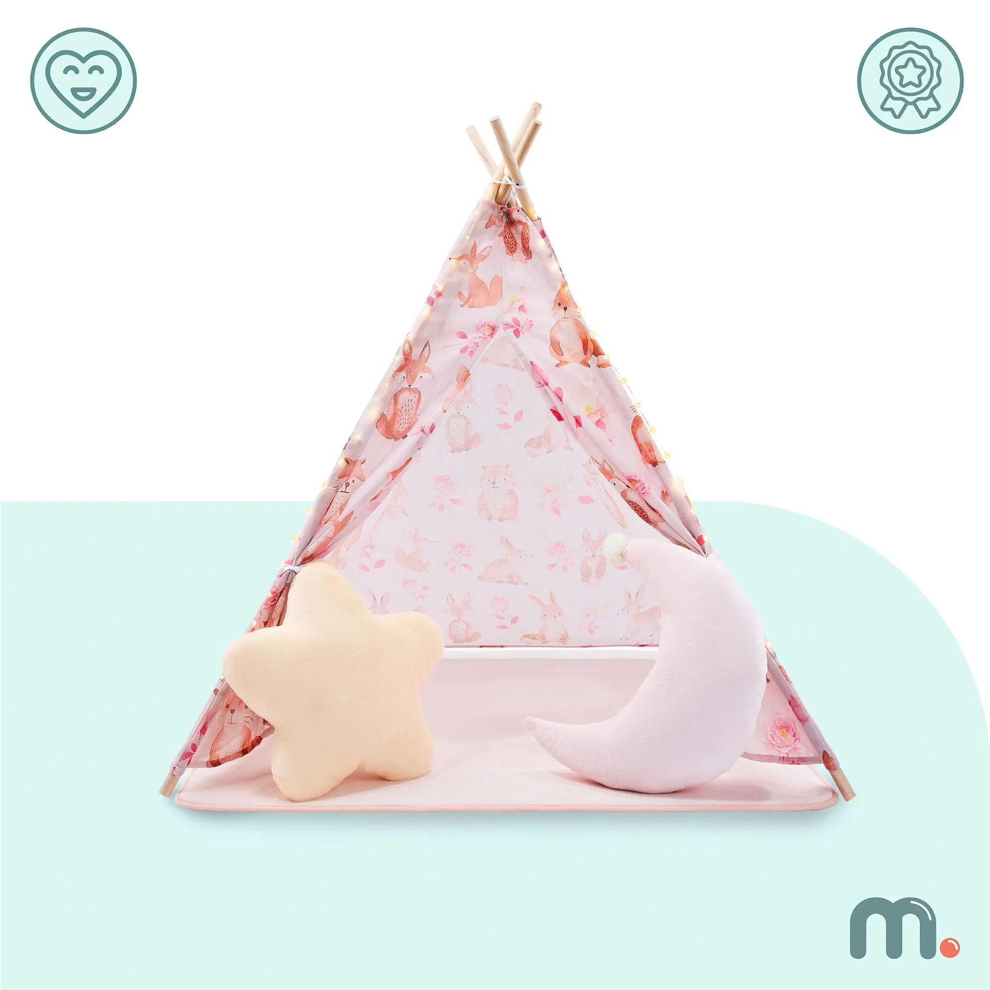 Tipi tenda infantil - Brincar e ler - Unissexo - Pinho e poliéster - Cor-de-rosa 2/10
