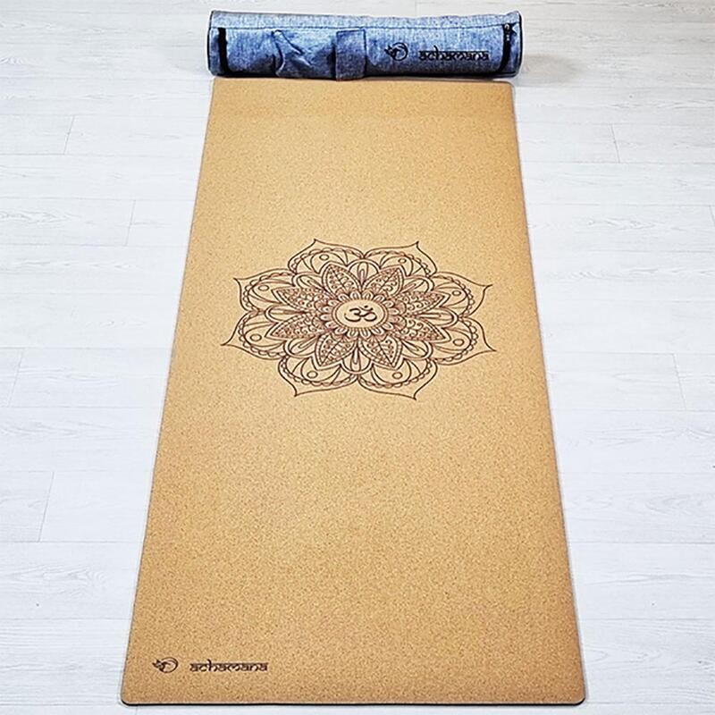 Tapete de yoga em borracha natural e cortiça 5 mm + Saco de yoga - Mandala Om