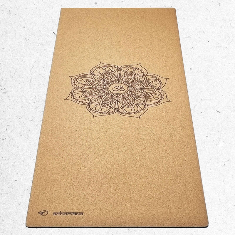 Tapis de yoga caoutchouc naturel et liège 5 mm + Sac de transport - Mandala Om