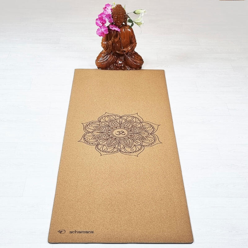 Tapete de yoga em borracha natural e cortiça 5 mm + Saco de yoga - Mandala Om