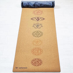 Yogamat rubber & kurk 5mmx68cmx1,83m - 7 chakra's + Yogatas