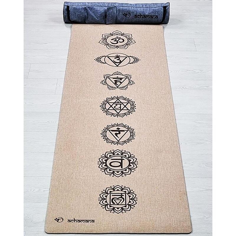 Tapete de yoga de borracha e cânhamo 4,5mmx61cmx1,83m 7 chakras + Saco de yoga
