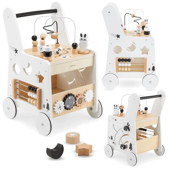 Loopwagen - unisex - 8-in-1, instelbaar handvat - natuurlijk