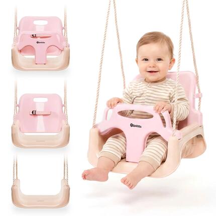 Balançoire - mixte - évolutive 3-en-1 - rose et beige