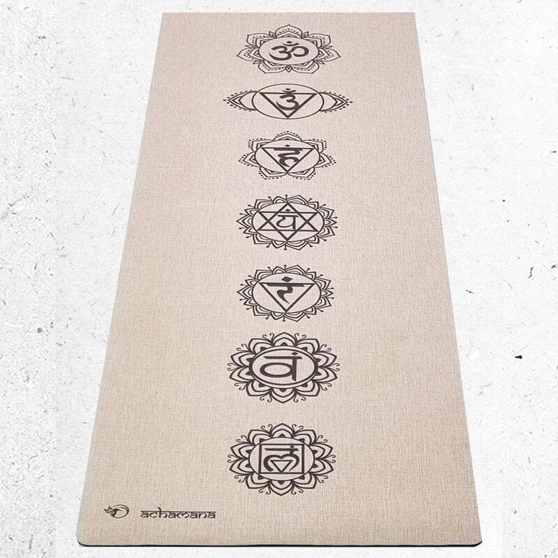Tapis de yoga caoutchouc naturel et chanvre 4,5mmx61cmx1,83m 7 chakras +Sac yoga