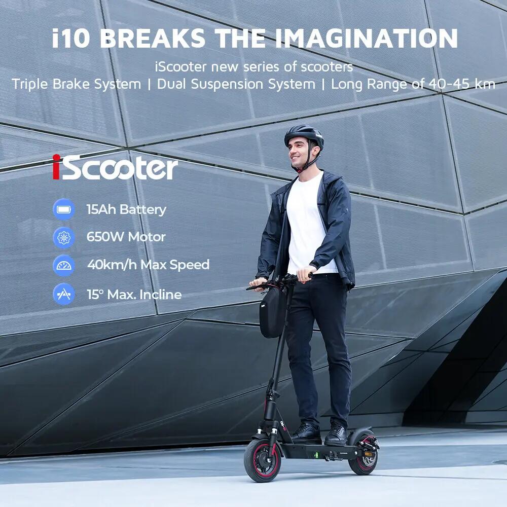 Trotinete elétrica iscooter i10 650W 42V dobrável 6/14