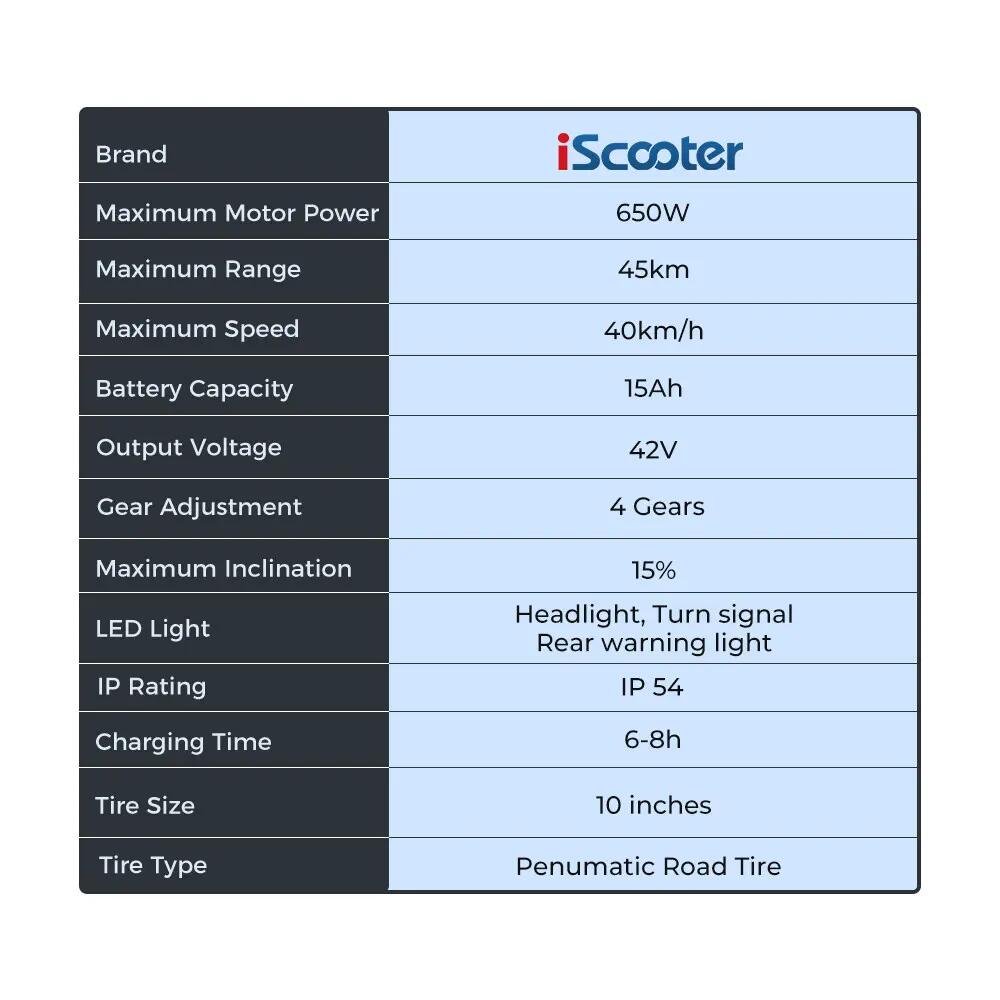 Trotinete elétrica iscooter i10 650W 42V dobrável 14/14