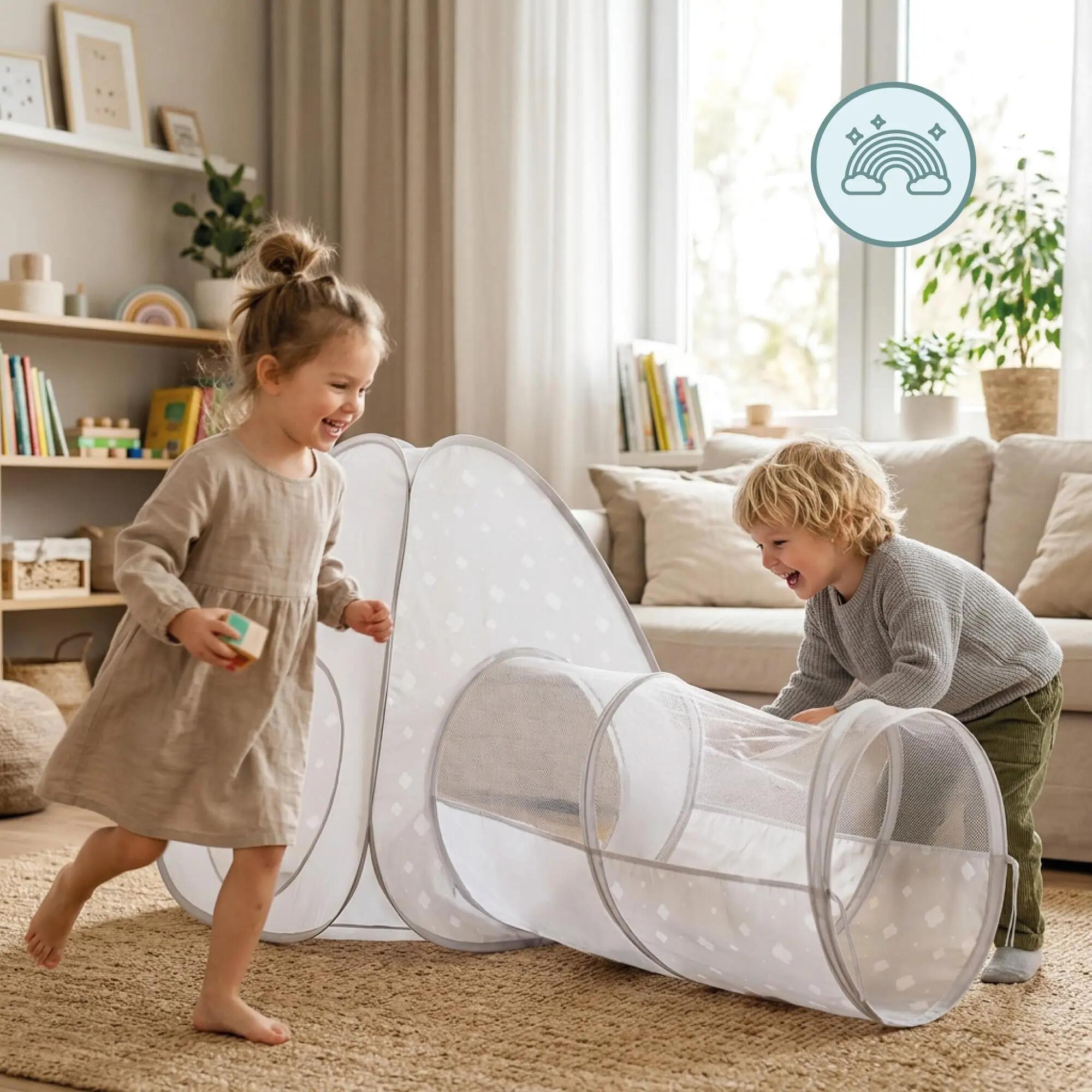 Jogo infantil Pop-Up 2-em-1 - Tenda tipi e túnel conectáveis - Cinza 3/9