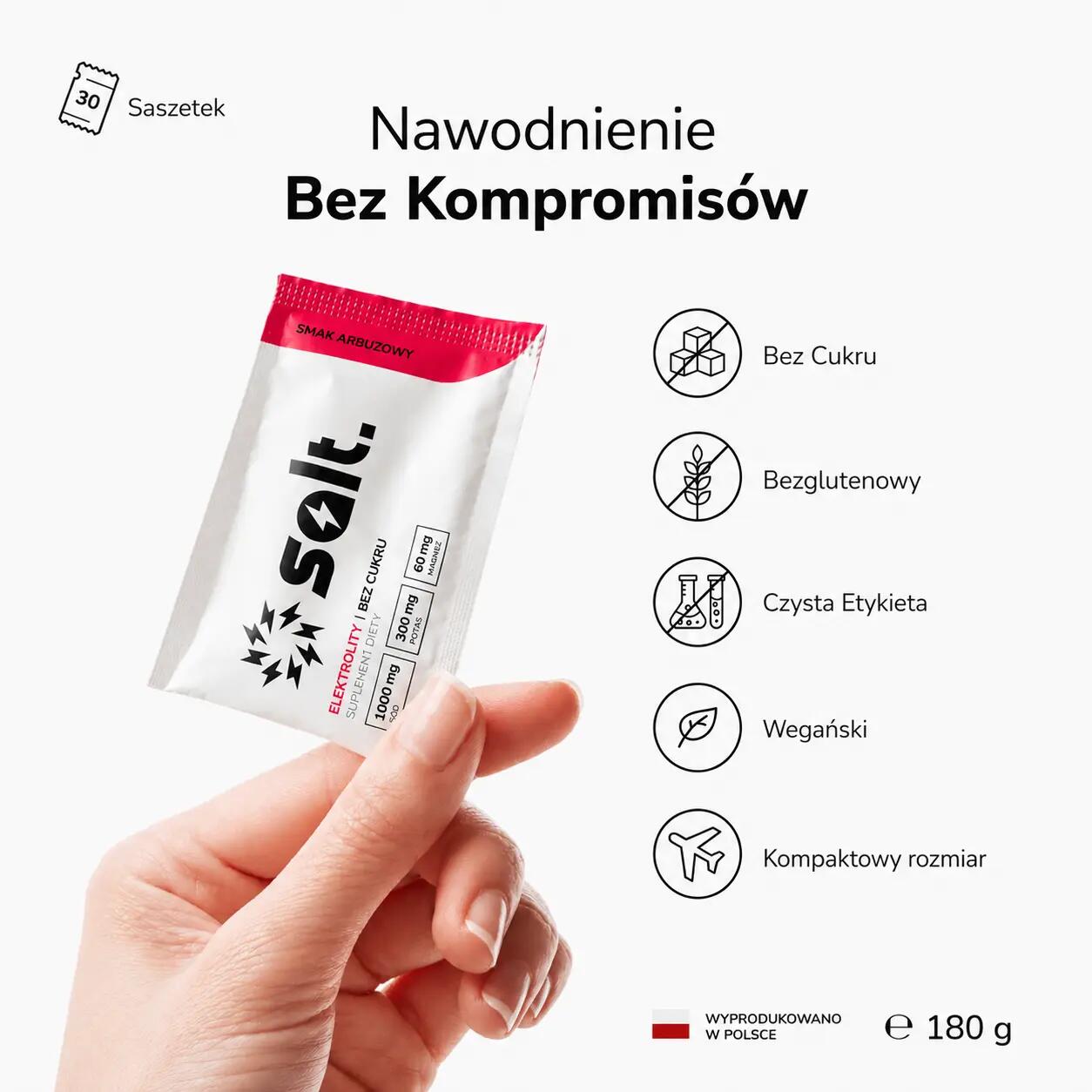 Elektrolity Bez Cukru salt. Arbuzowe Magnez Potas Sód Keto 30 Saszetek 3/7