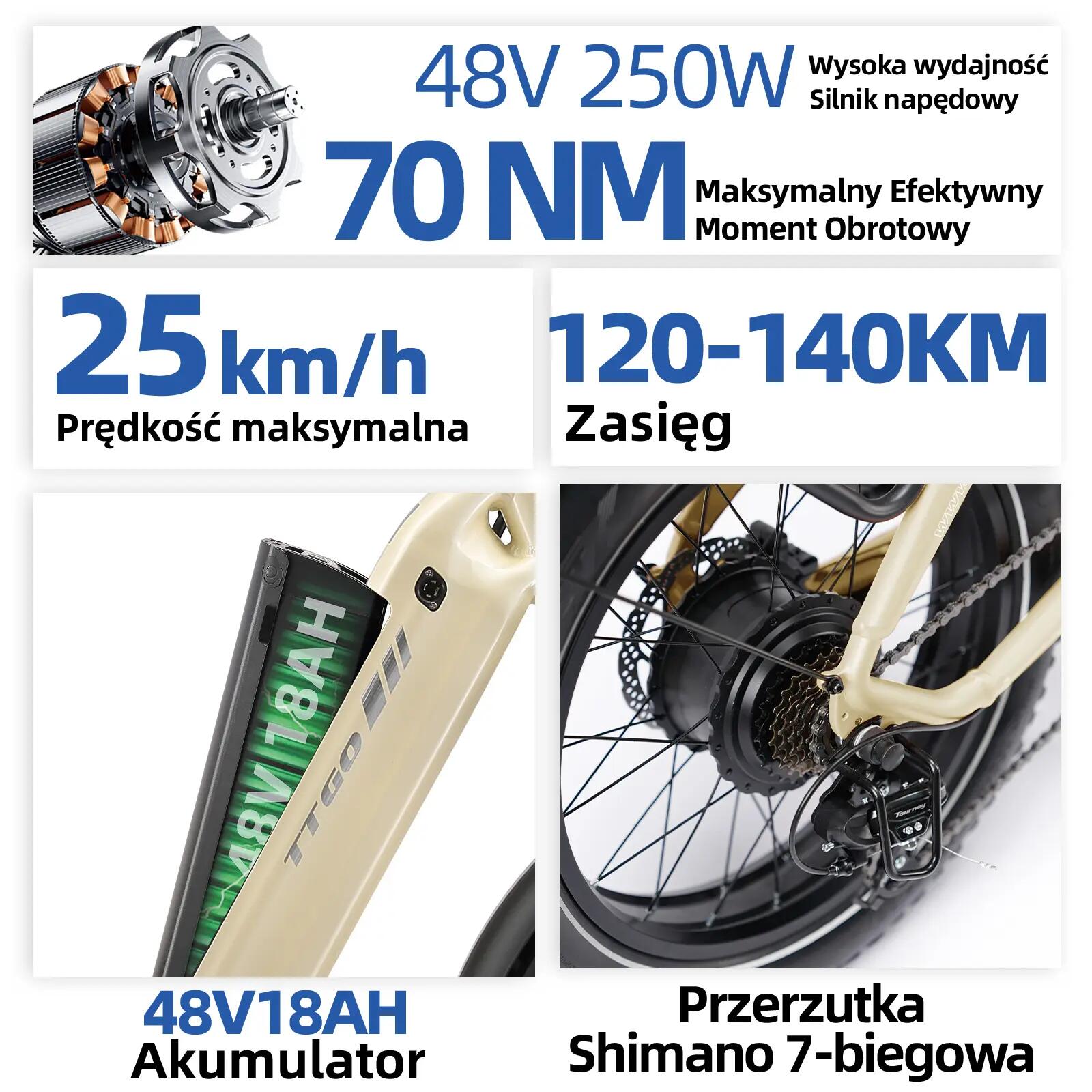 Rower elektryczny TTGO F6 Boost (dorosły), silnik 250W, bateria 48V 18Ah 6/15