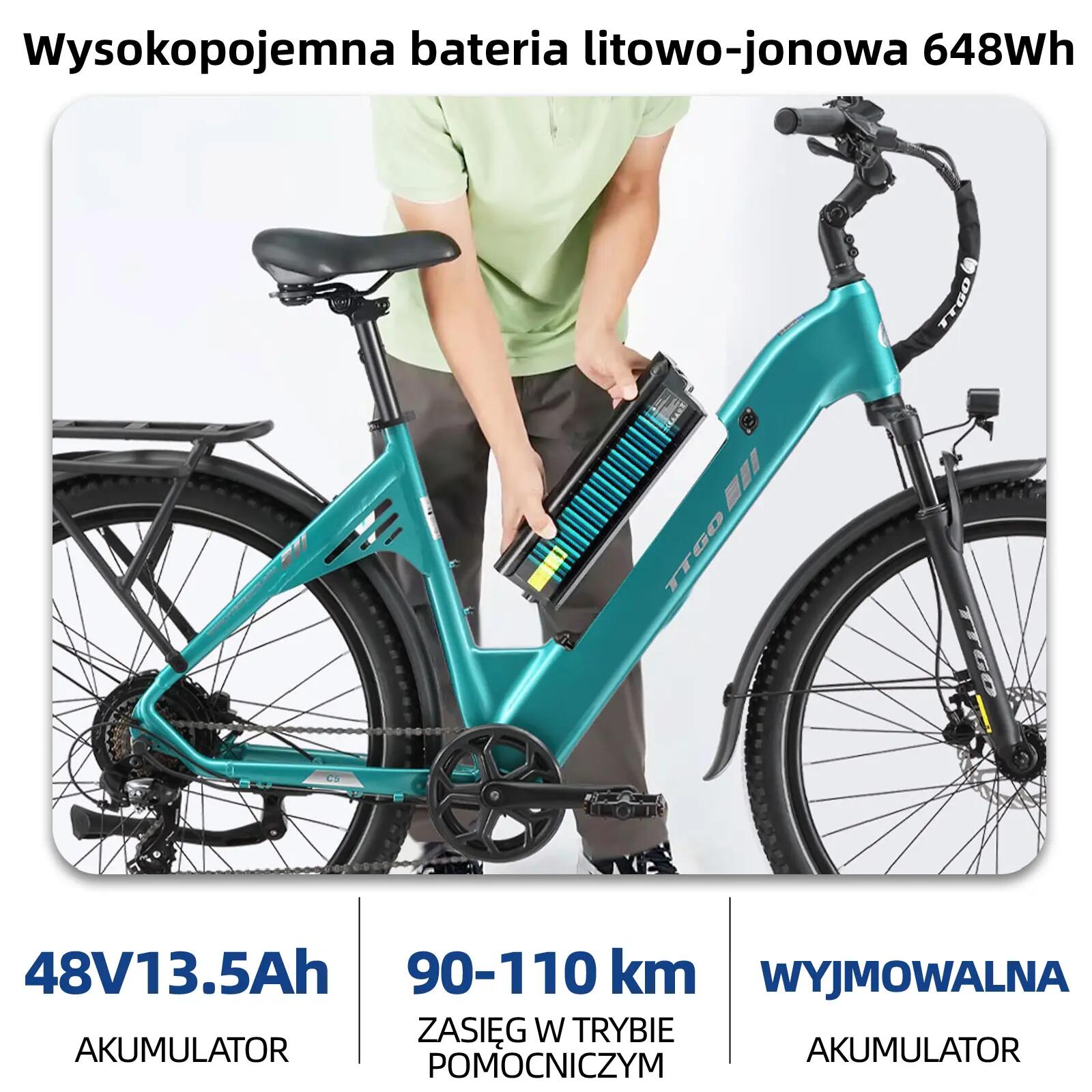 Elektryczny rower dla dorosłych TTGO C5 48V 13,5Ah bateria 7/14