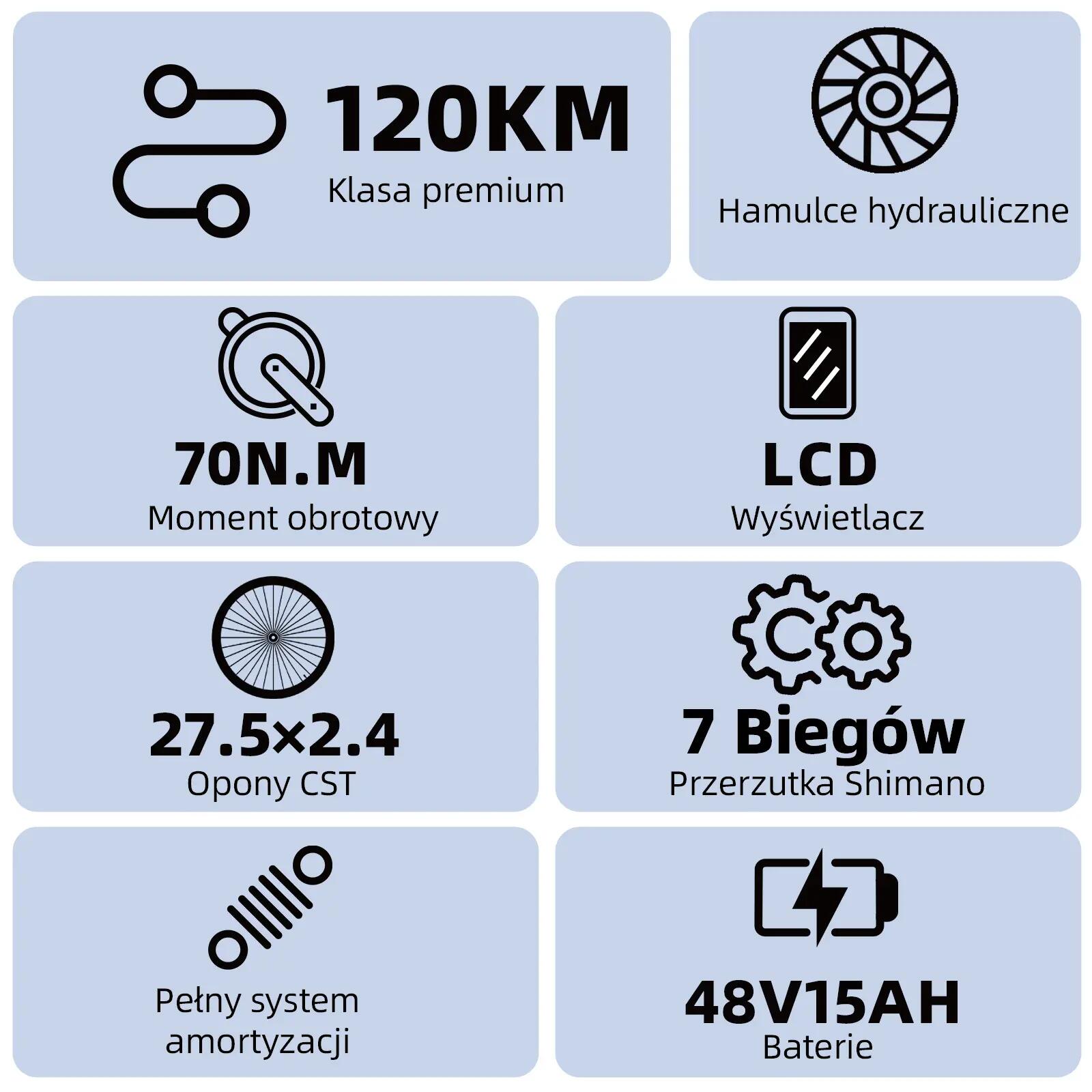 Rower elektryczny TTGO E-SUVO (dorosły), silnik 250W, bateria 48V 15Ah 6/15