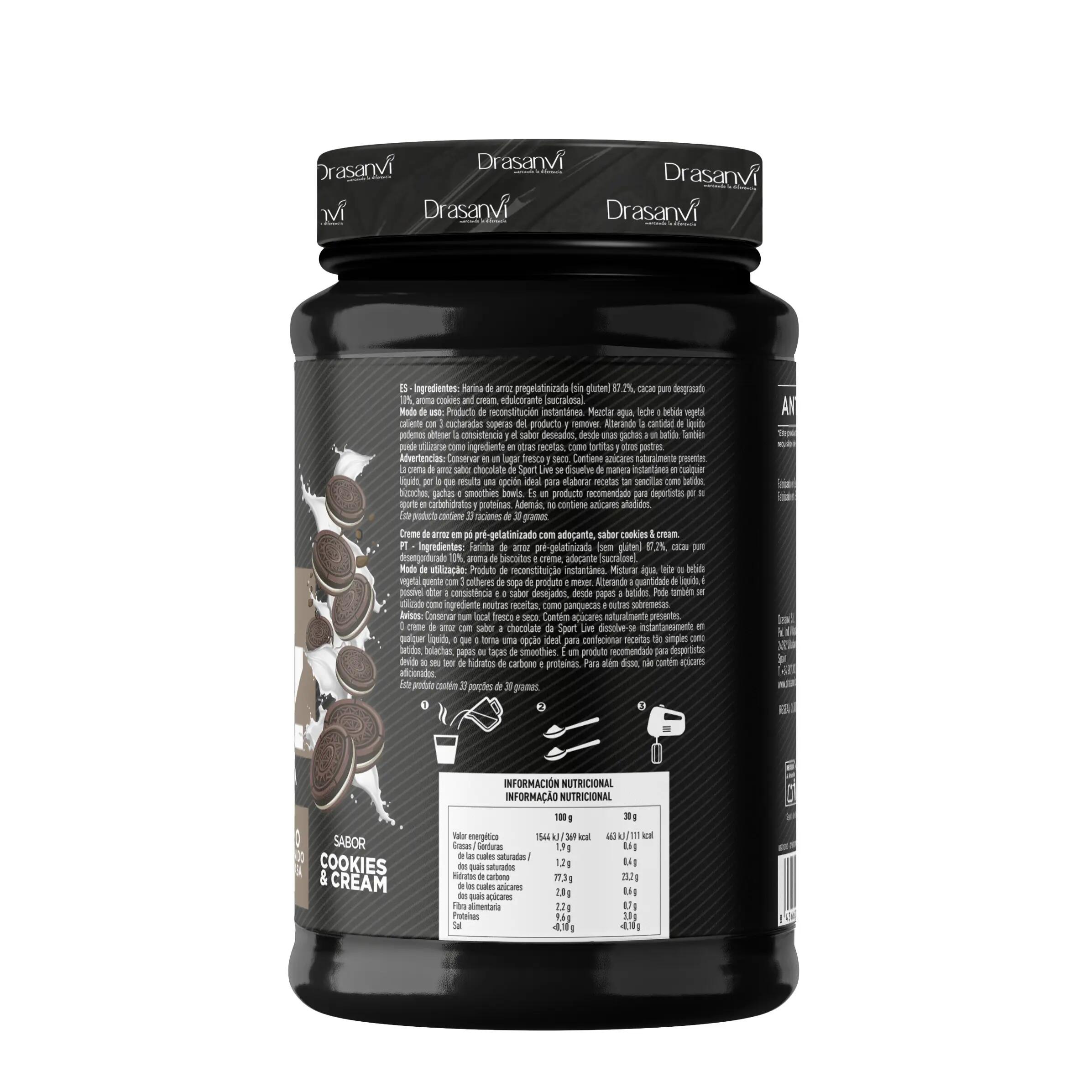 Crema de Arroz Sport Live - Sabor Cookies and Cream - 1Kg - DRASANVI 6/7