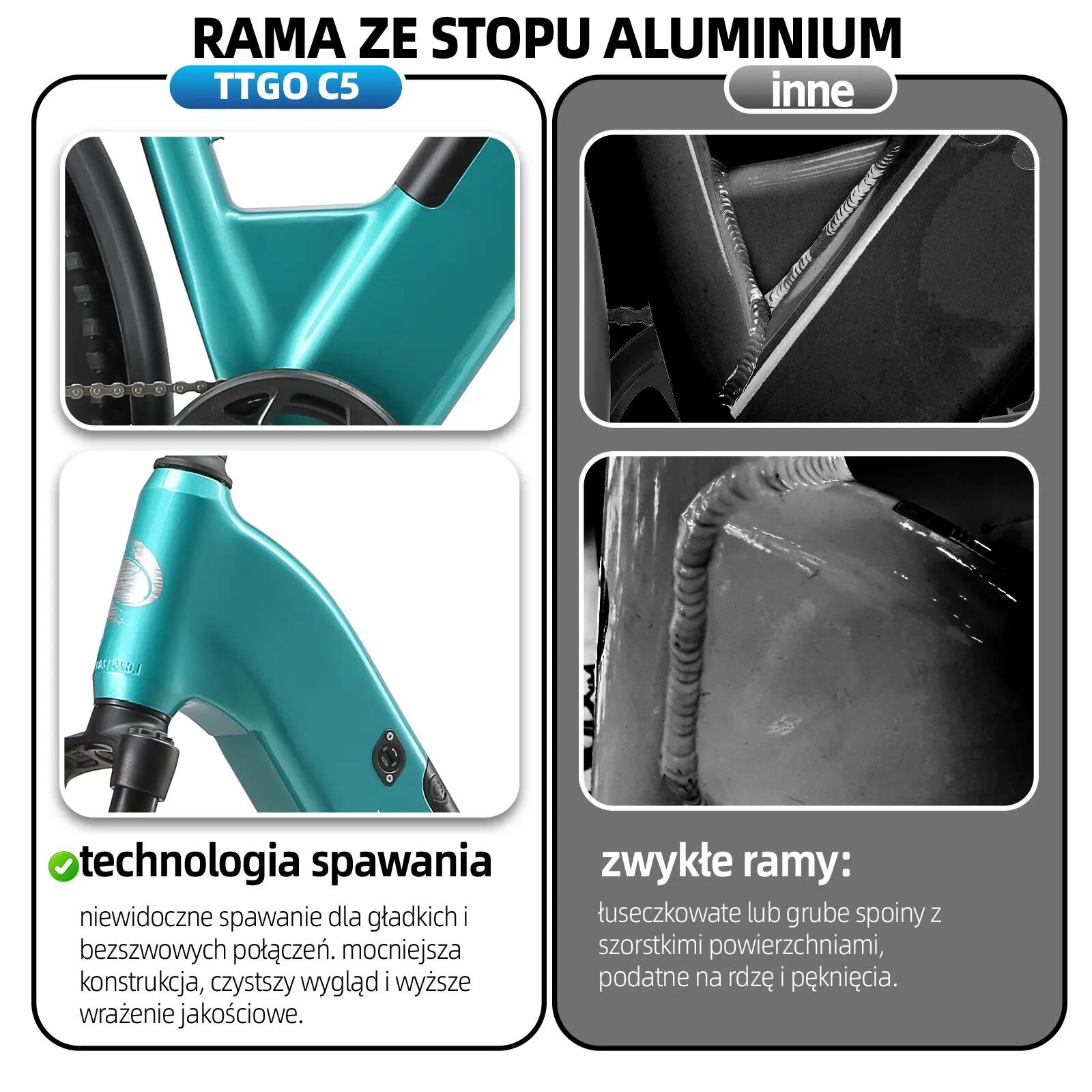 Elektryczny rower dla dorosłych TTGO C5 48V 13,5Ah bateria 12/14