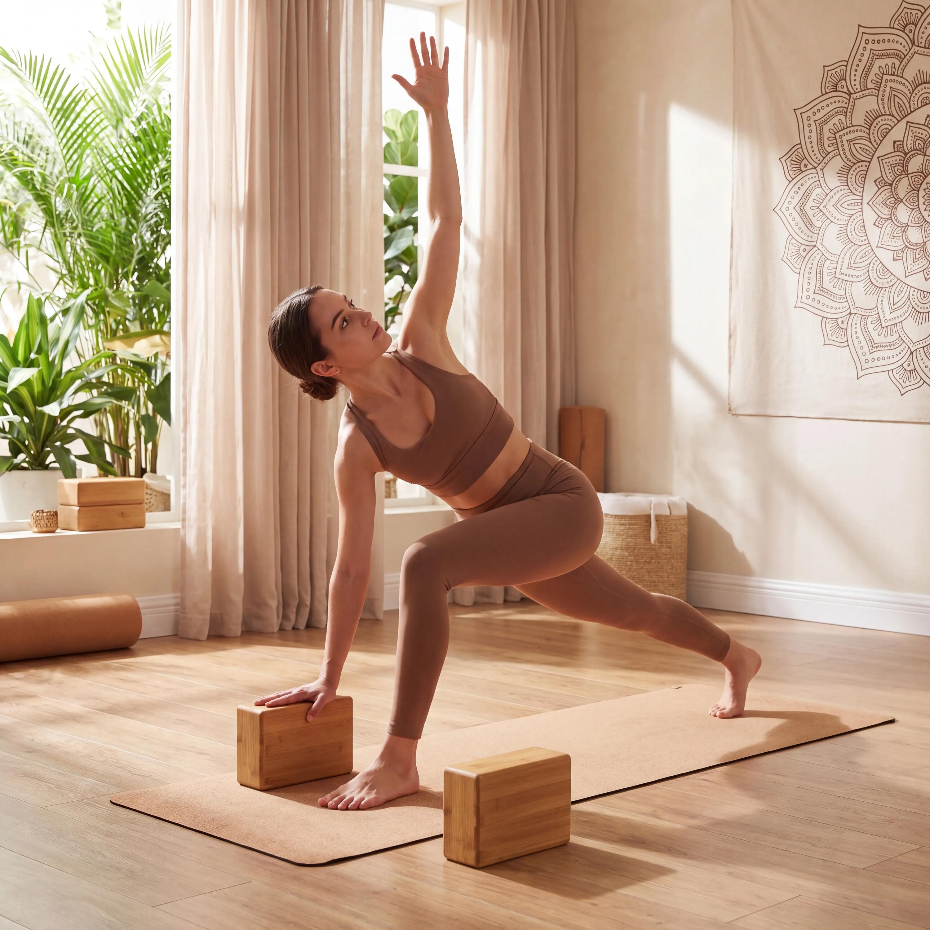 Yoga & Pilates Block 2er Set Bambusholz robust, formstabil & langlebig 2/5