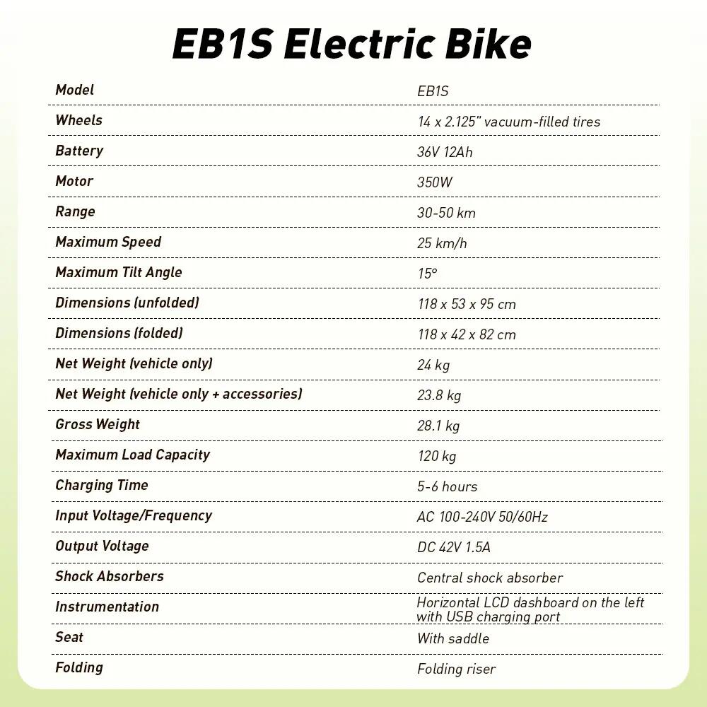 City bike elettrica pieghevole iScooter EB1S 350W 432Wh 14 pollici 13/13