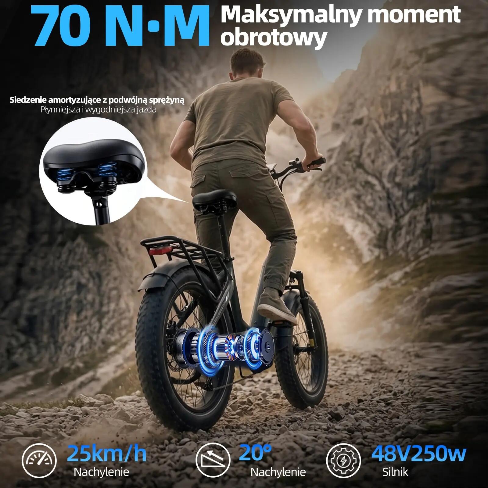 Rower elektryczny TTGO F6 Boost (dorosły), silnik 250W, bateria 48V 18Ah 9/15