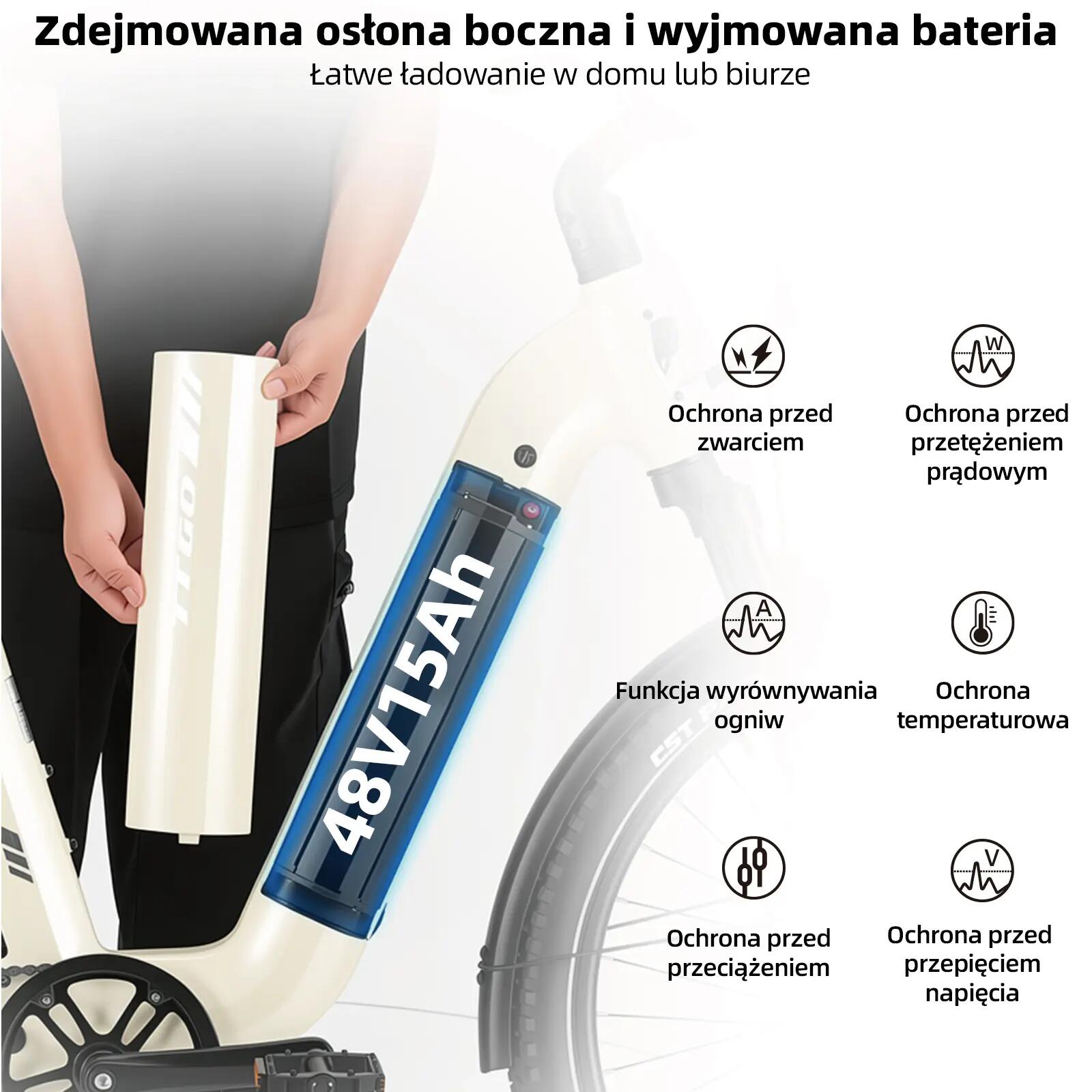 Rower elektryczny TTGO E-SUVO (dorosły), silnik 250W, bateria 48V 15Ah 9/15
