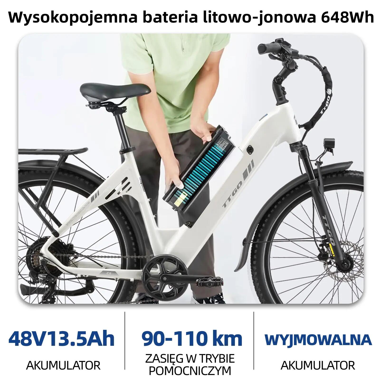 Elektryczny rower dla dorosłych TTGO C5 48V 13,5Ah bateria 7/15