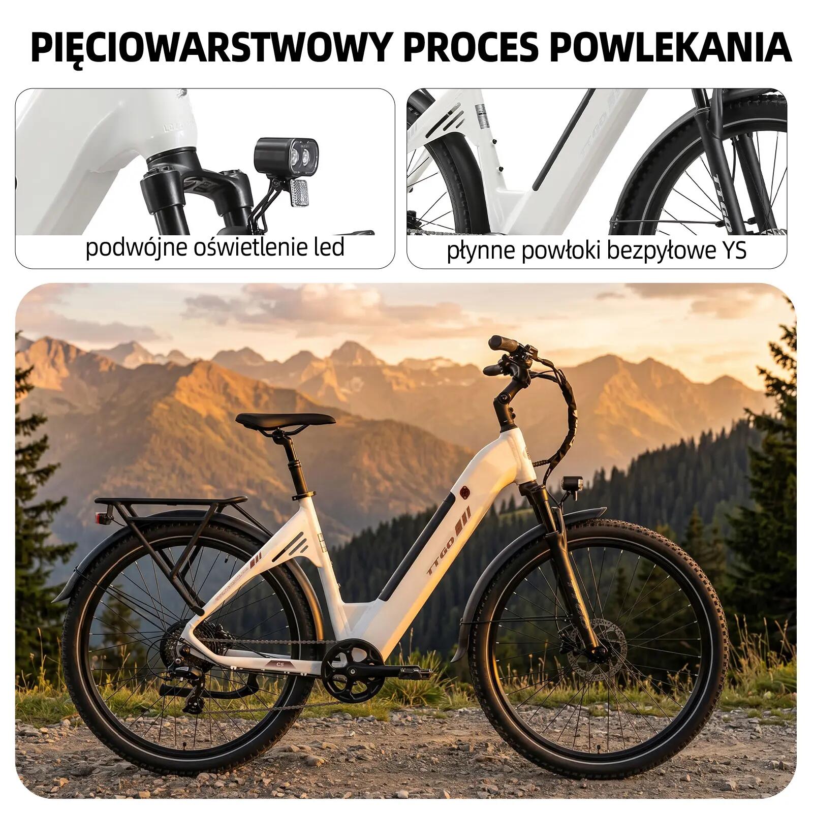 Elektryczny rower dla dorosłych TTGO C5 48V 13,5Ah bateria 13/15