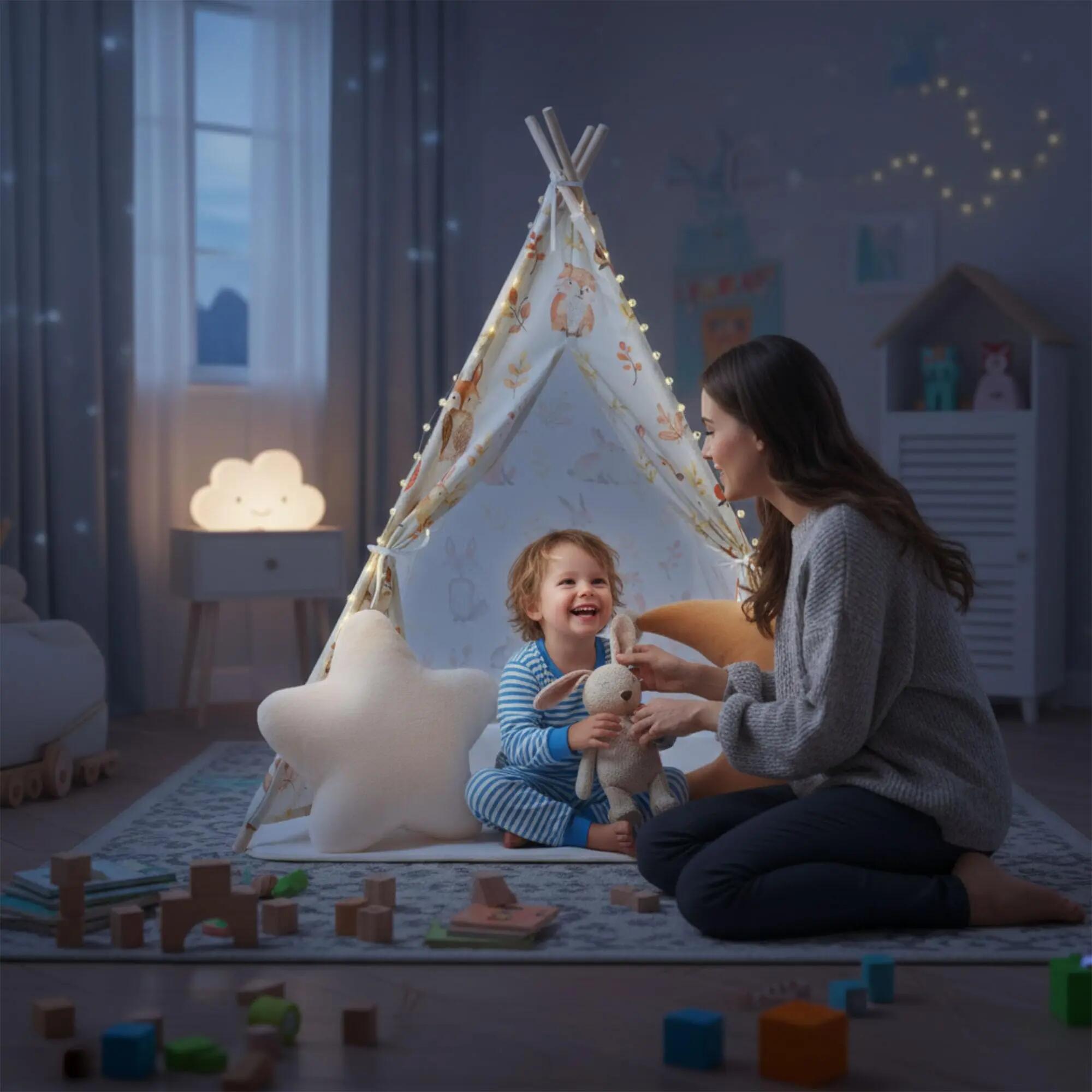 Tenda tipó infantil – estimulação – unissexo – pinho e poliéster – bege/azeitona 7/10